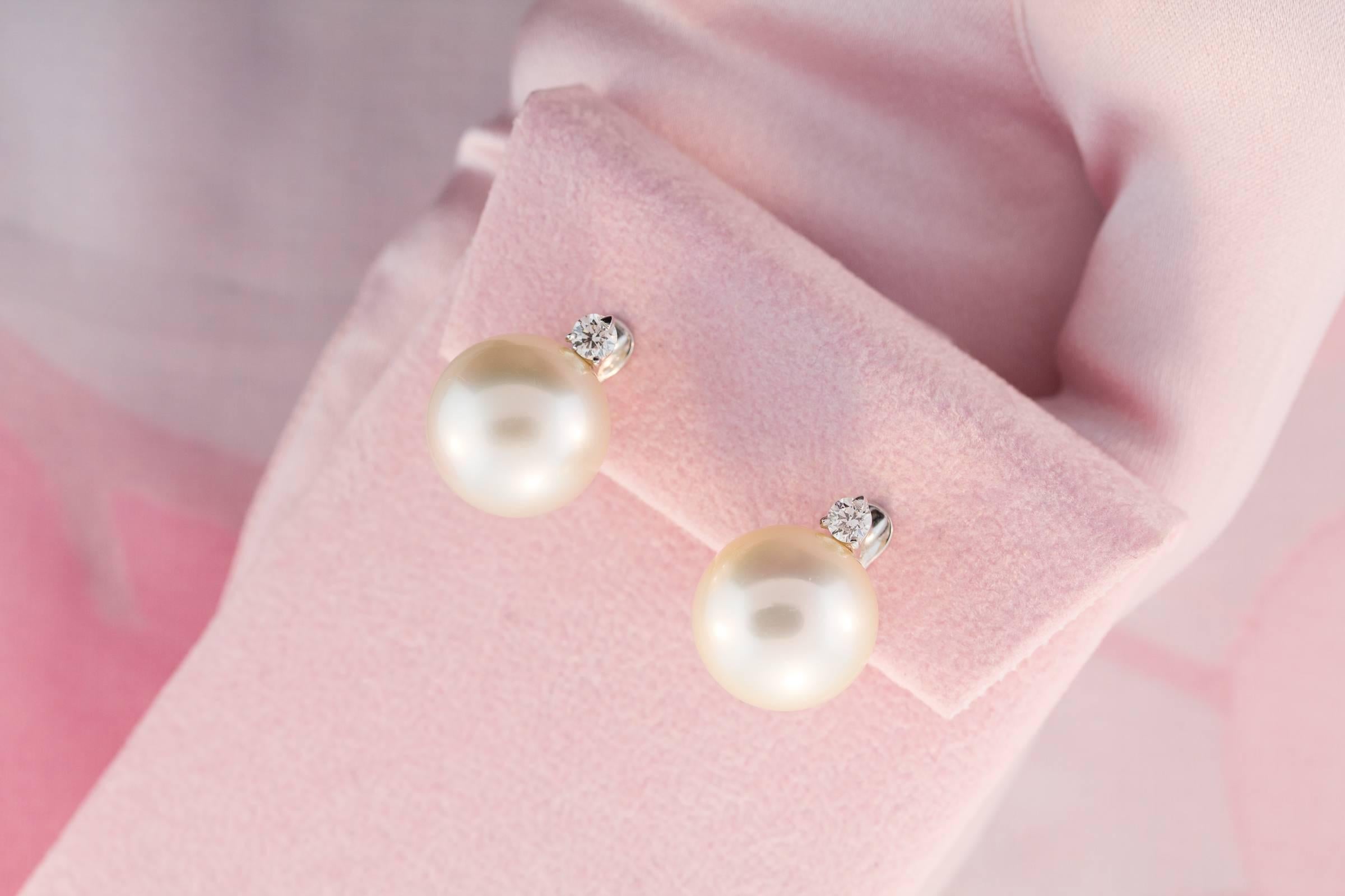 Ella Gafter South Sea Pearl and Diamond White Gold Clip-on Earrings In New Condition In New York, NY