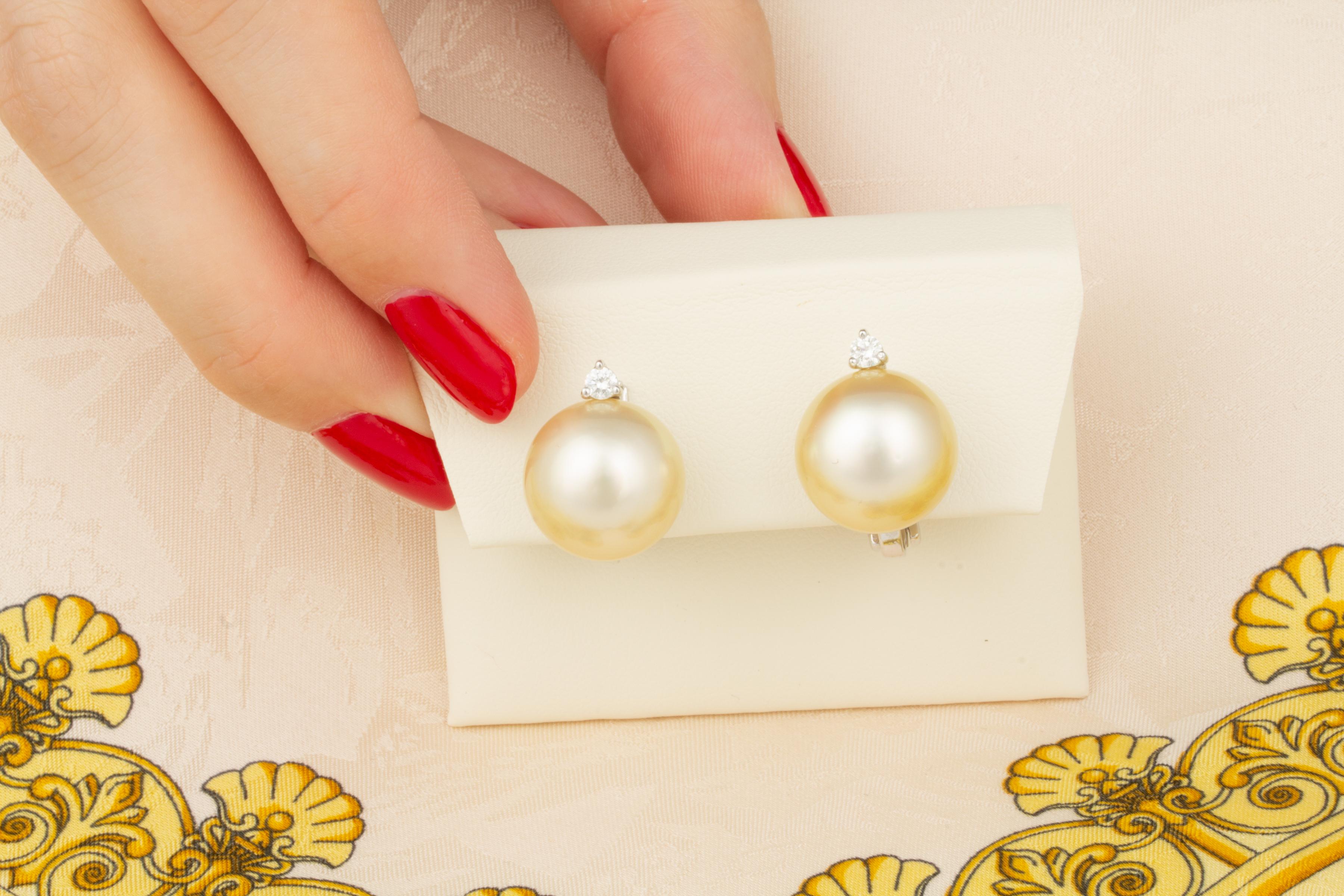 Artist South Sea Pearl Diamond Clip On Earrings Design by Ella Gafter For Sale