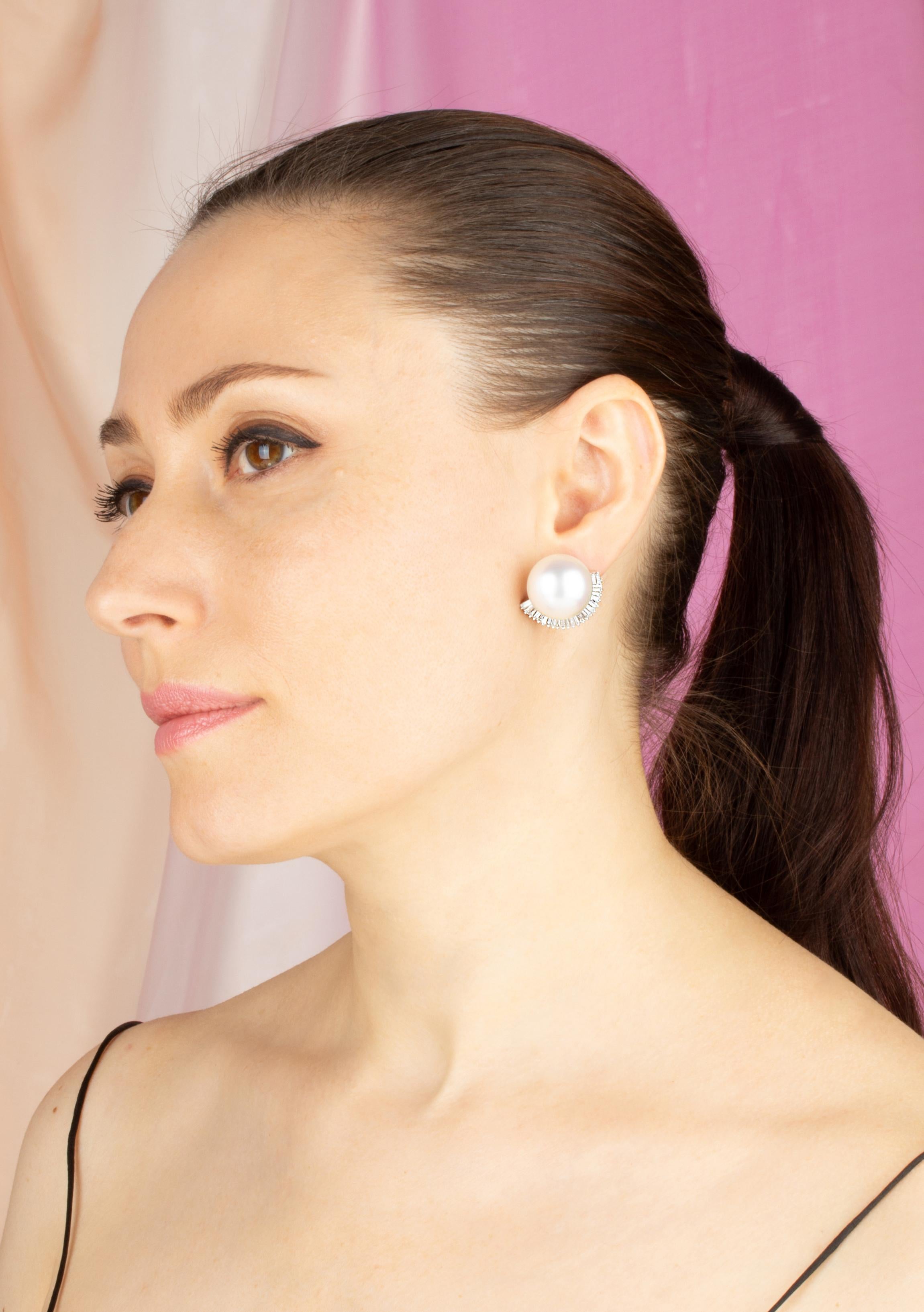 Artist Ella Gafter South Sea Pearl and Diamond Clip-On Earrings