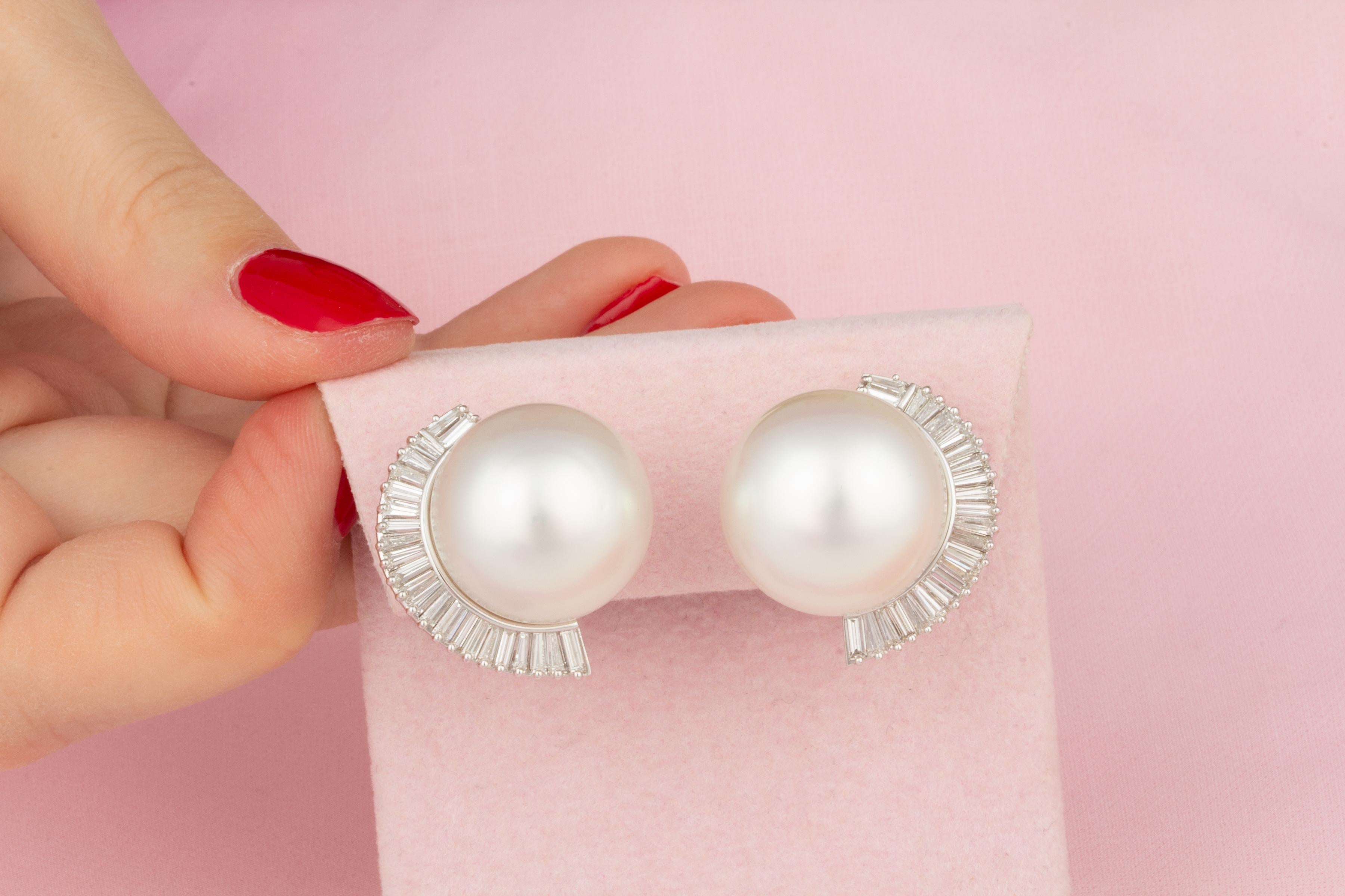 Ella Gafter South Sea Pearl and Diamond Clip-On Earrings In New Condition In New York, NY