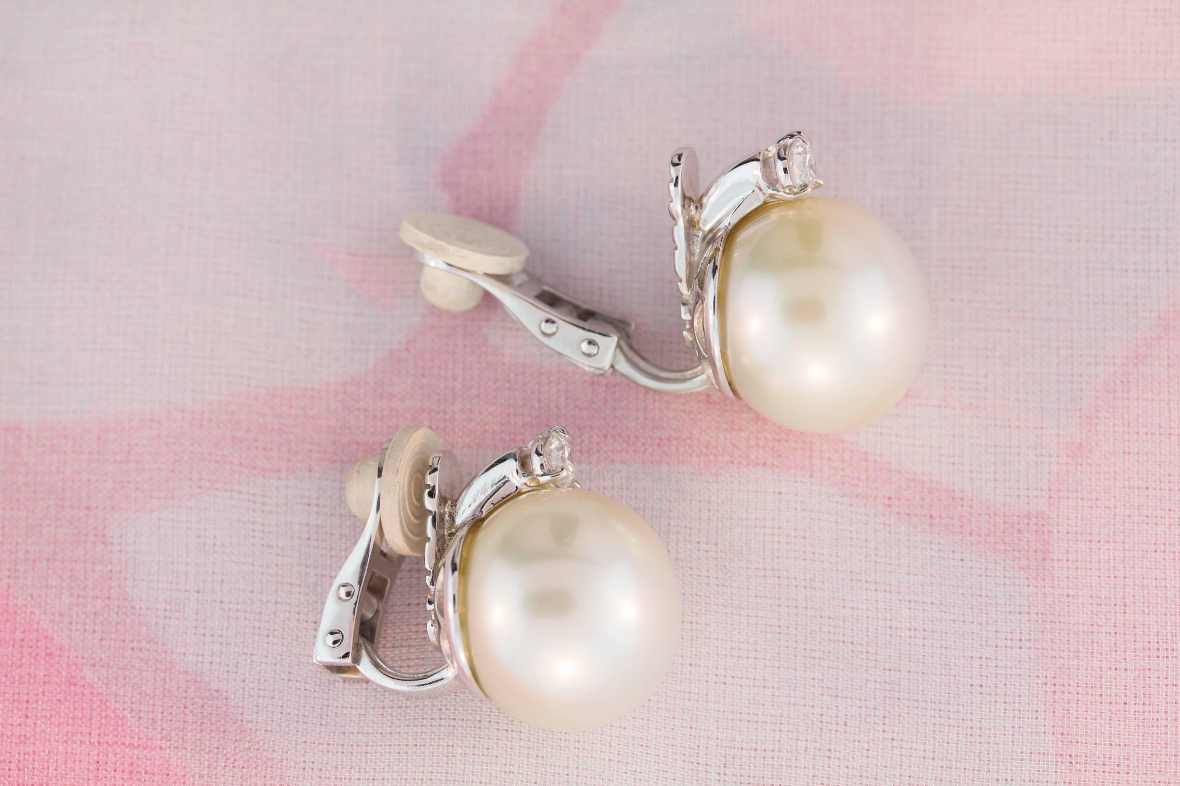 Ella Gafter South Sea Pearl and Diamond White Gold Clip-on Earrings 2
