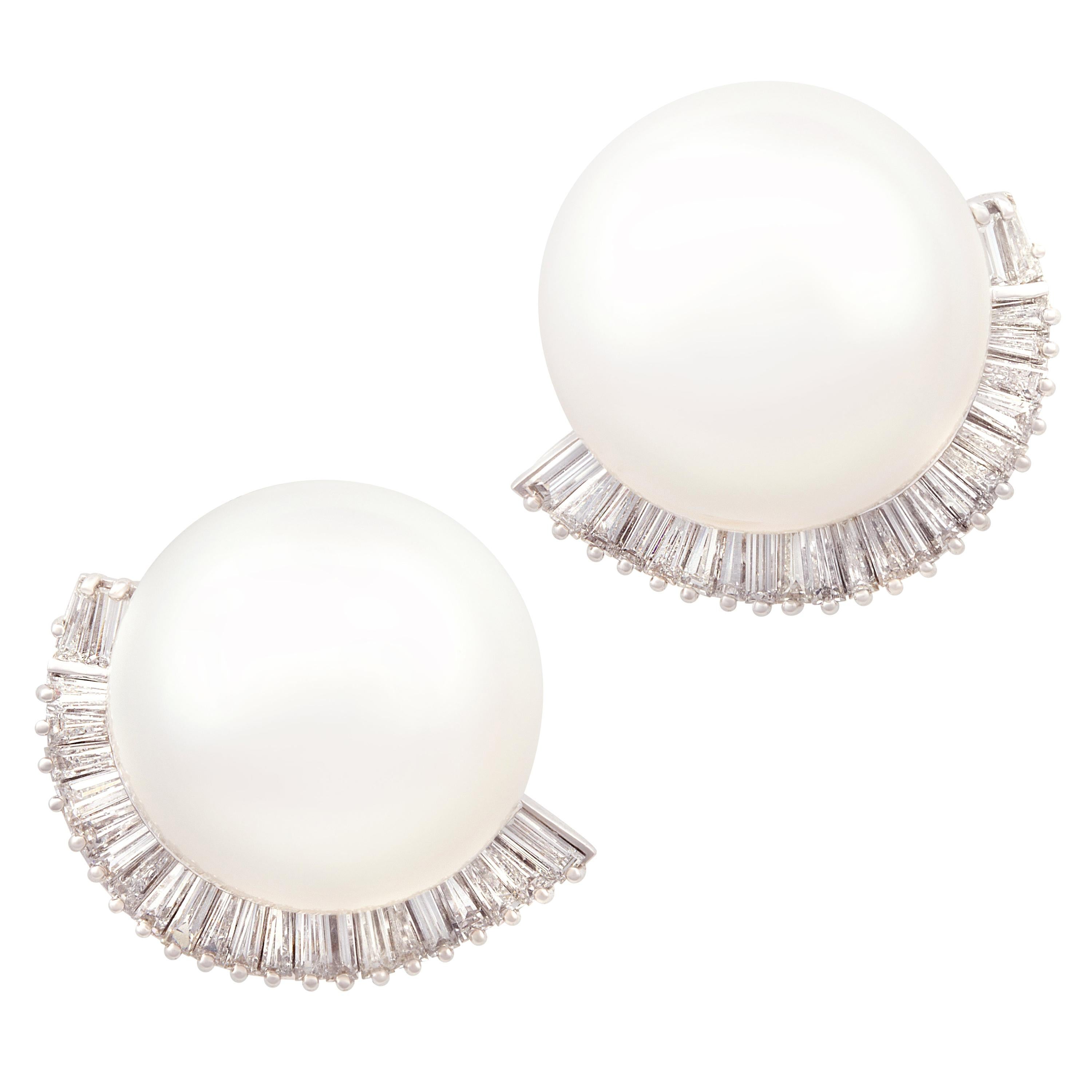 Ella Gafter South Sea Pearl and Diamond Clip-On Earrings