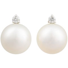 Ella Gafter South Sea Pearl and Diamond White Gold Clip-on Earrings