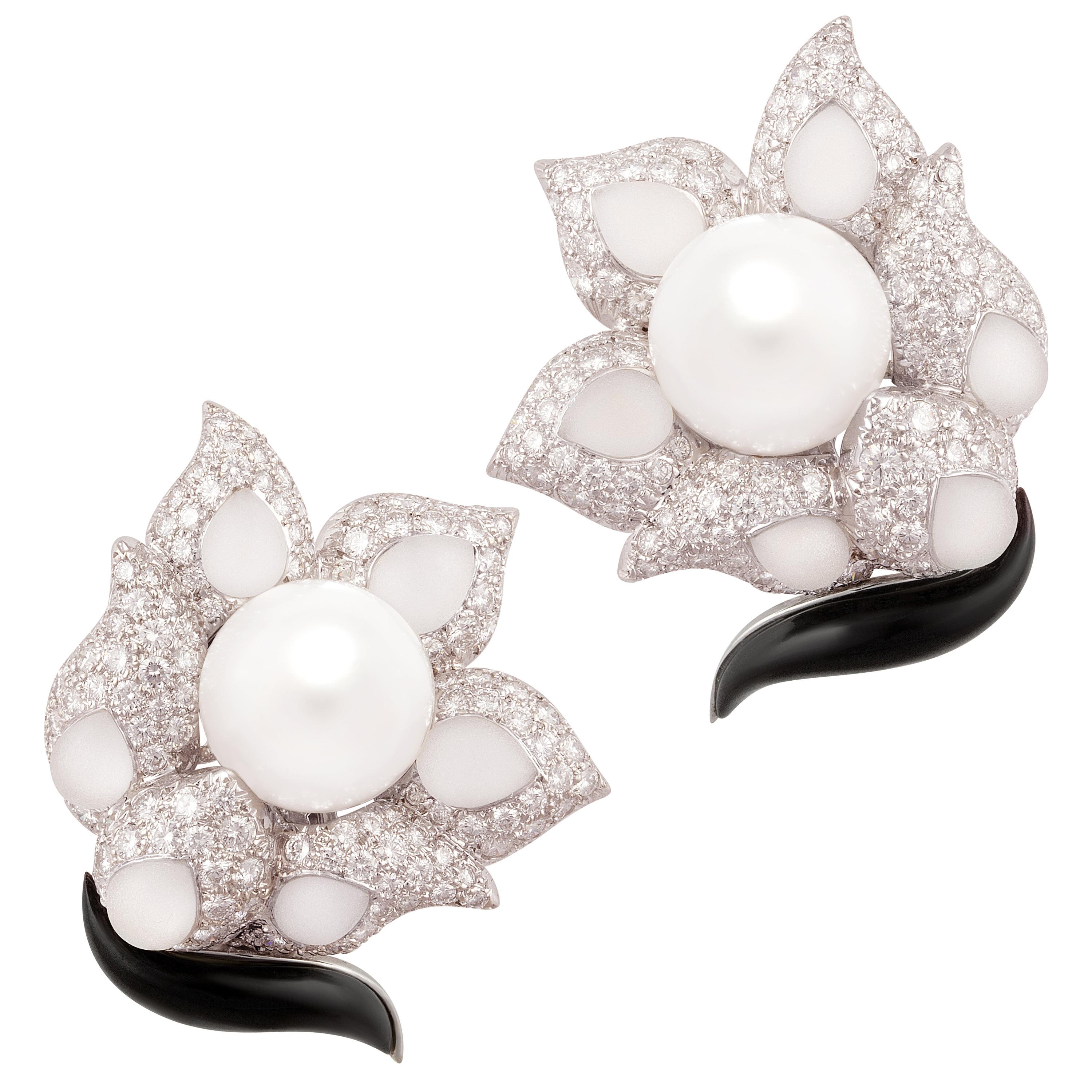 Ella Gafter Art Déco style South Sea Pearl Crystal Diamond Earrings For Sale