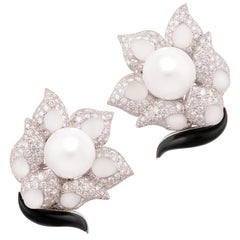 South Sea Pearl Diamond Clip-On Earrings Art Déco Style Design by Ella Gafter