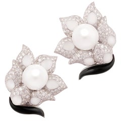 Ella Gafter Art Déco style South Sea Pearl Crystal Diamond Earrings