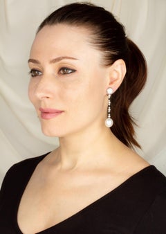 South Sea Pearl Diamond Onyx Drop Earrings Déco Design by Ella Gafter