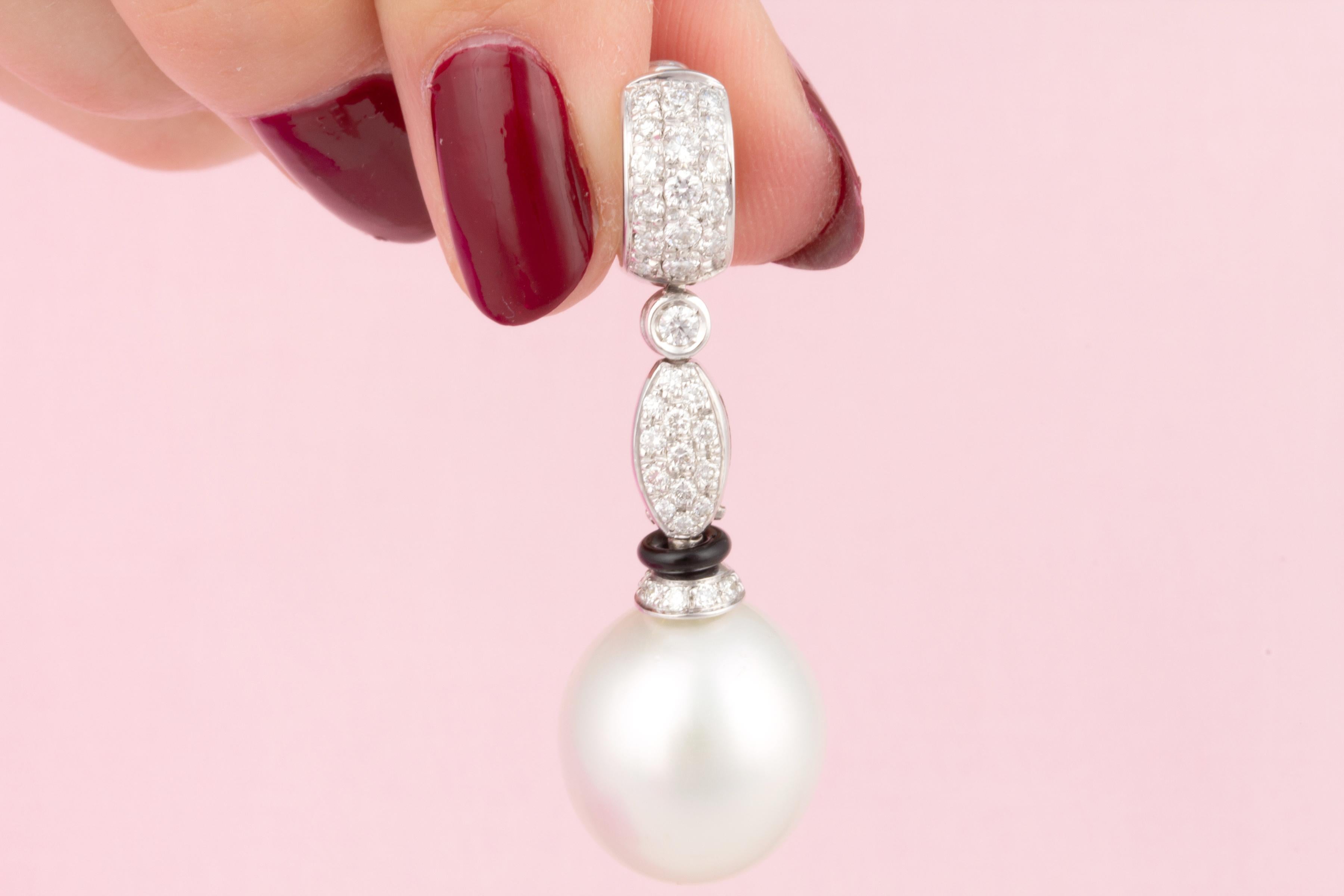 Ella Gafter South Sea Pearl Diamond Onyx Earrings For Sale 1