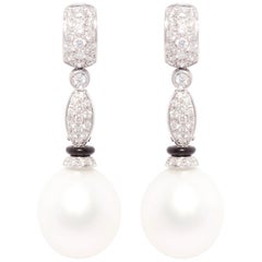 Ella Gafter Boucles d'oreilles en perles des mers du Sud et onyx avec diamants