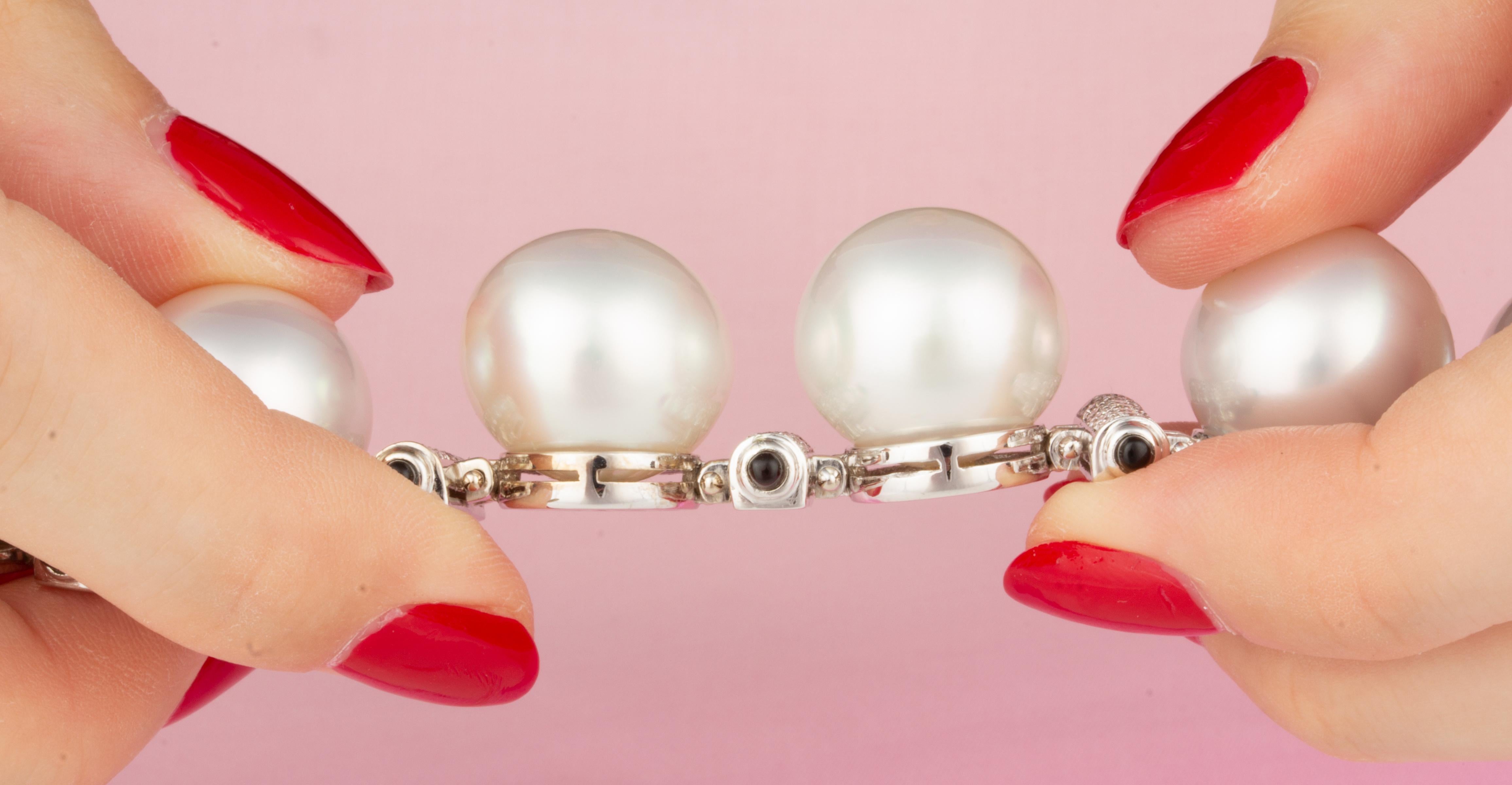 Ella Gafter South Sea Pearl Diamond Onyx Cuff Bracelet  For Sale 2