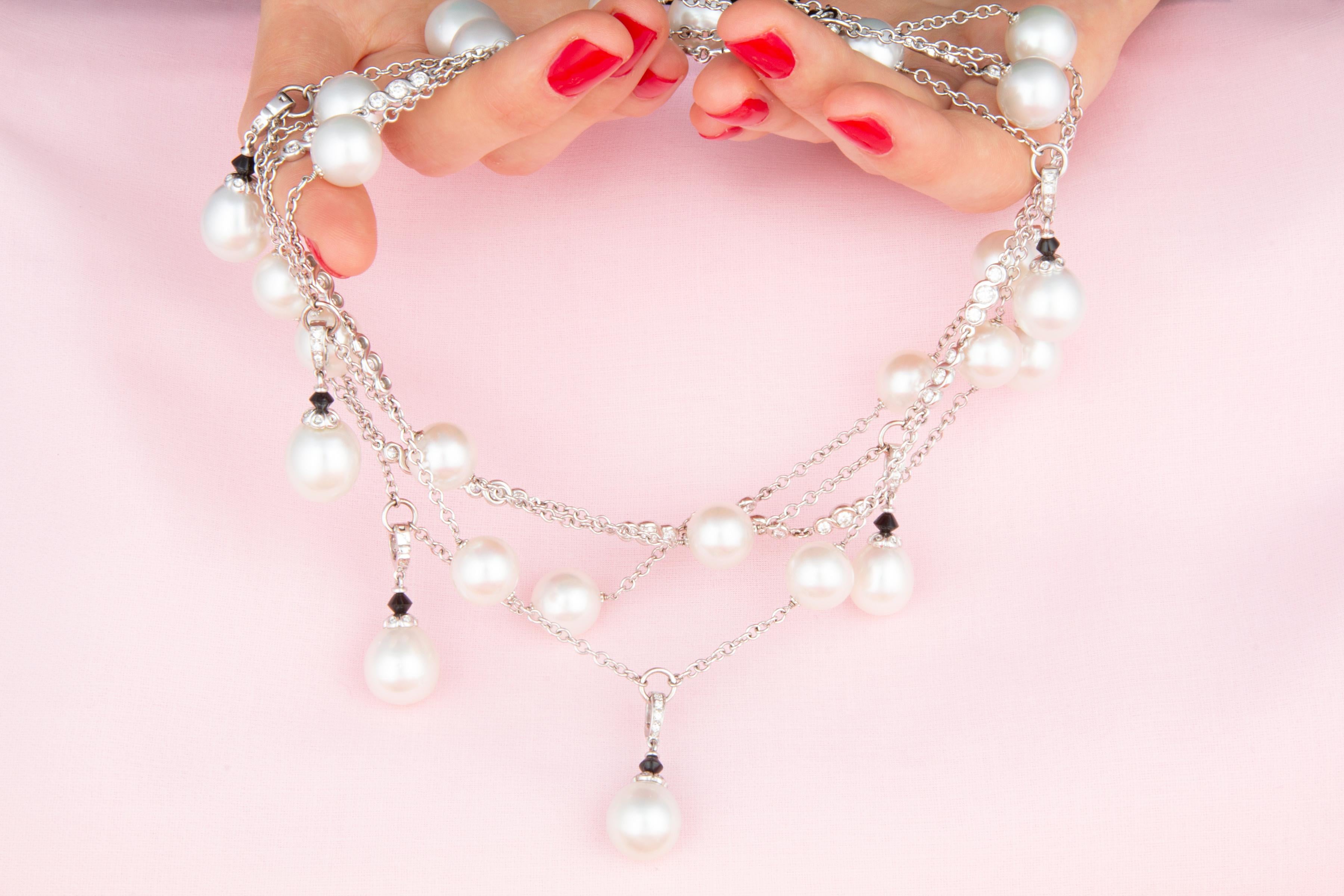 Brilliant Cut Ella Gafter South Sea Pearl Diamond Chain Necklace For Sale