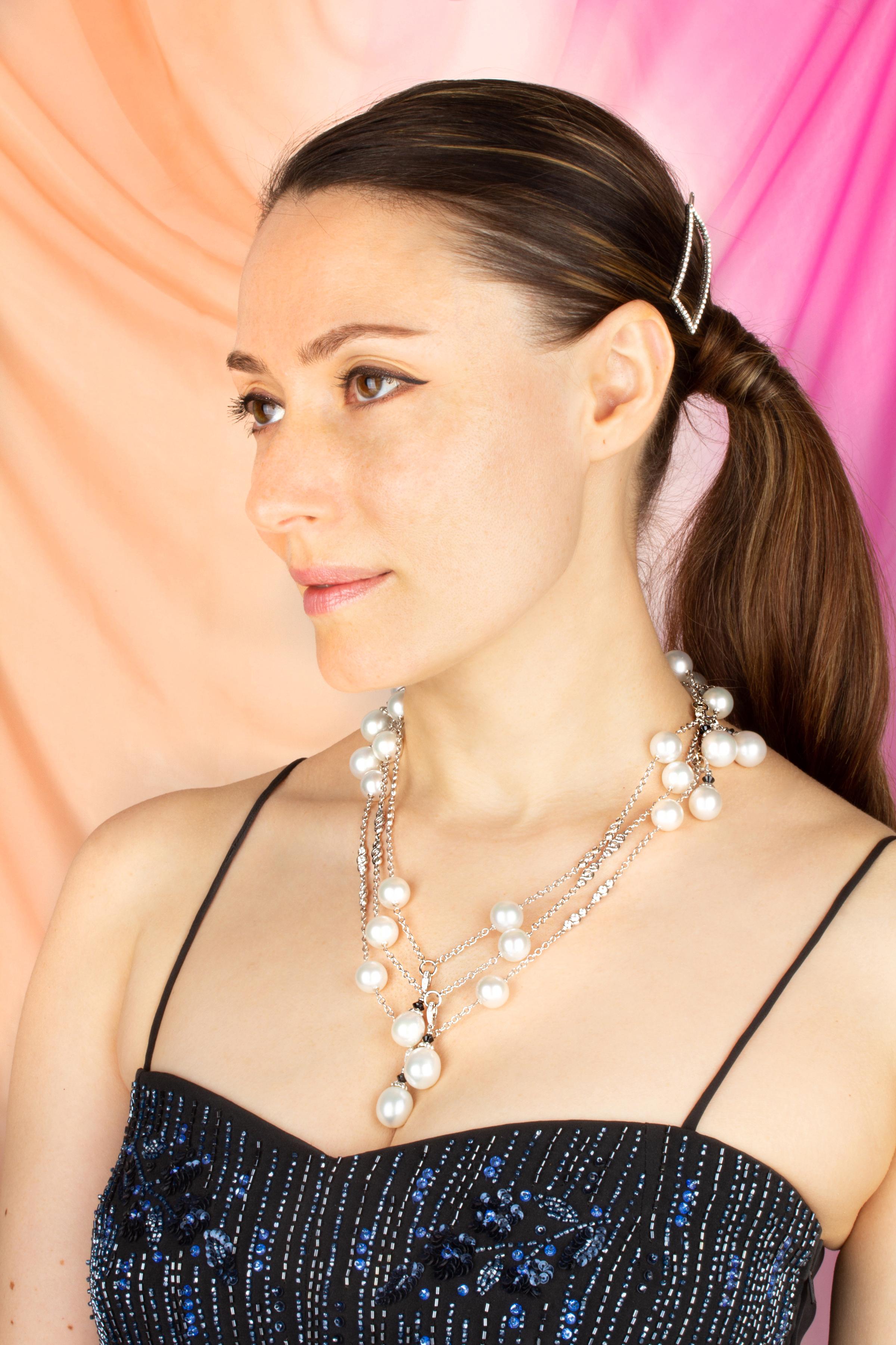 Artist South Sea Pearl Diamond Sautoir Necklace Art Déco Design by Ella Gafter For Sale