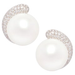 Ella Gafter South Sea Pearl Diamond Clip on Crescent Earrings