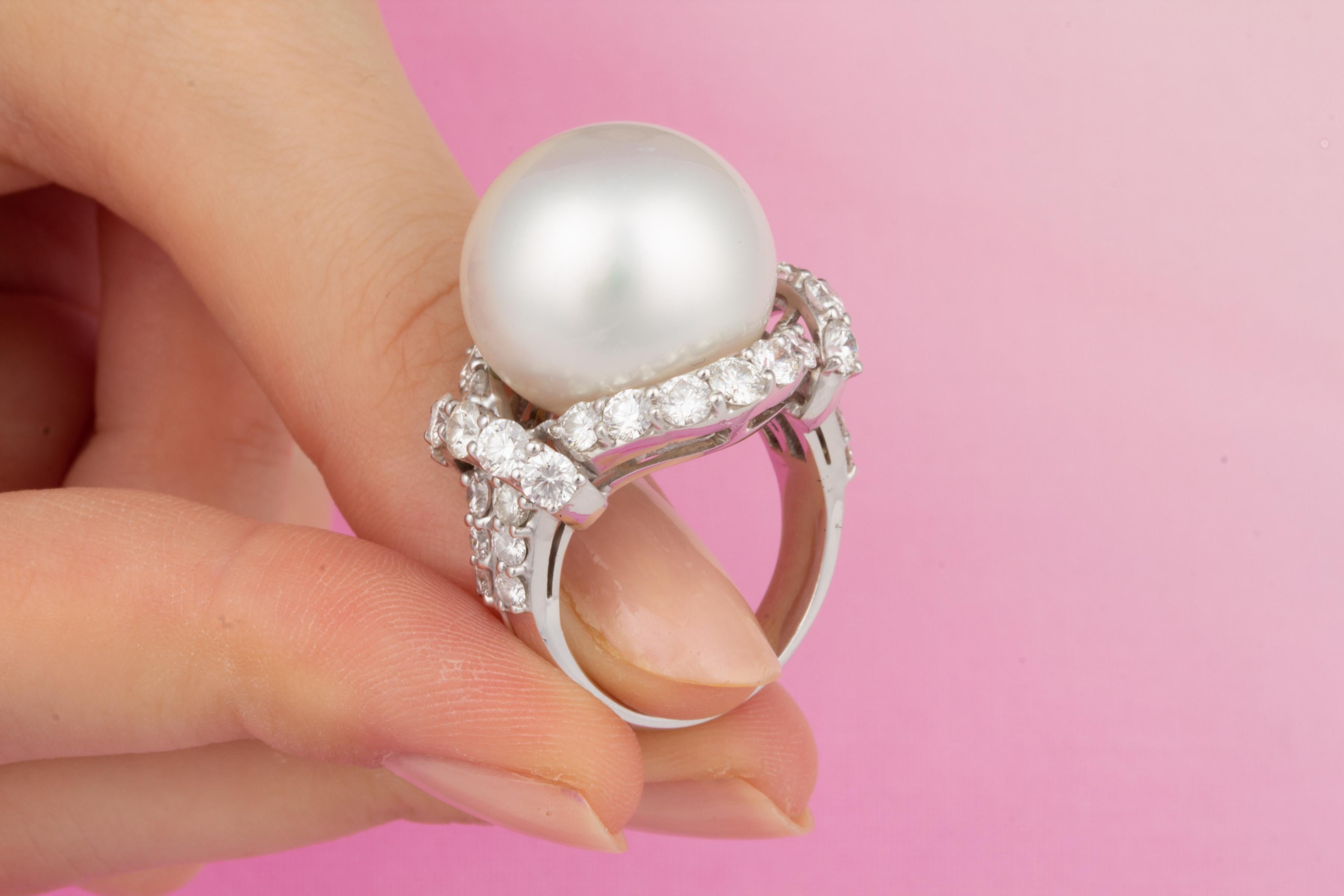 Women's Ella Gafter South Sea Pearl Diamond Cocktail Ring For Sale