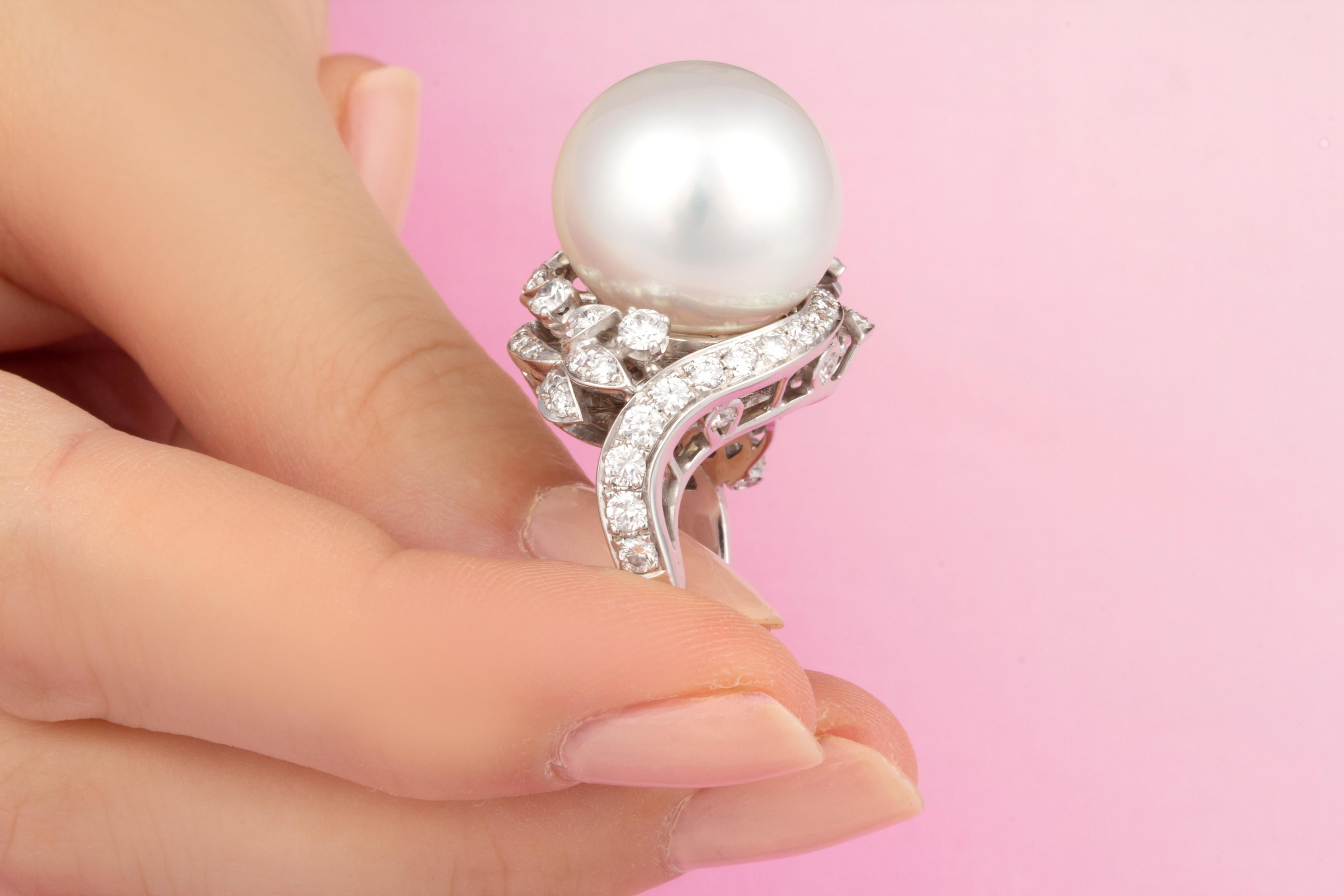 Women's Ella Gafter South Sea Pearl Diamond Cocktail Ring For Sale