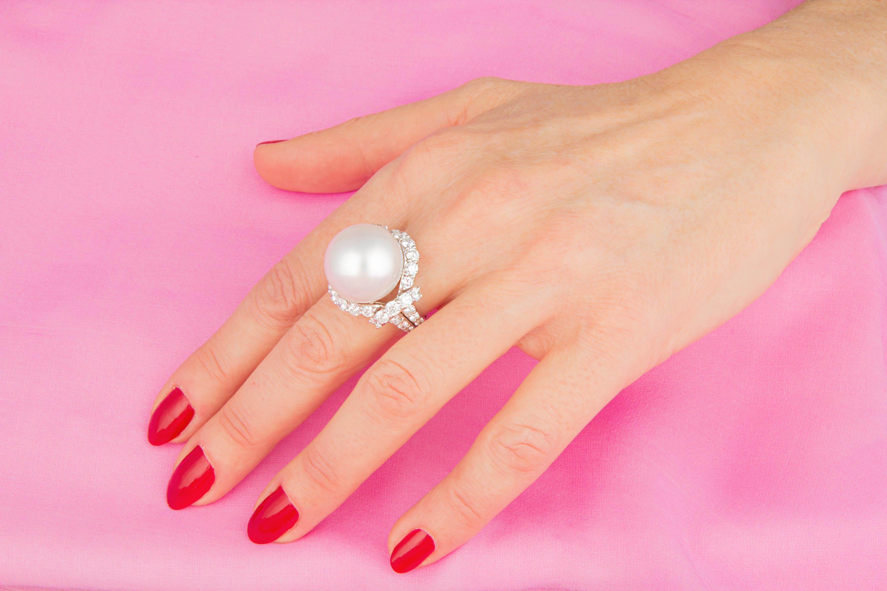 Artist Ella Gafter South Sea Pearl Diamond Cocktail Ring For Sale