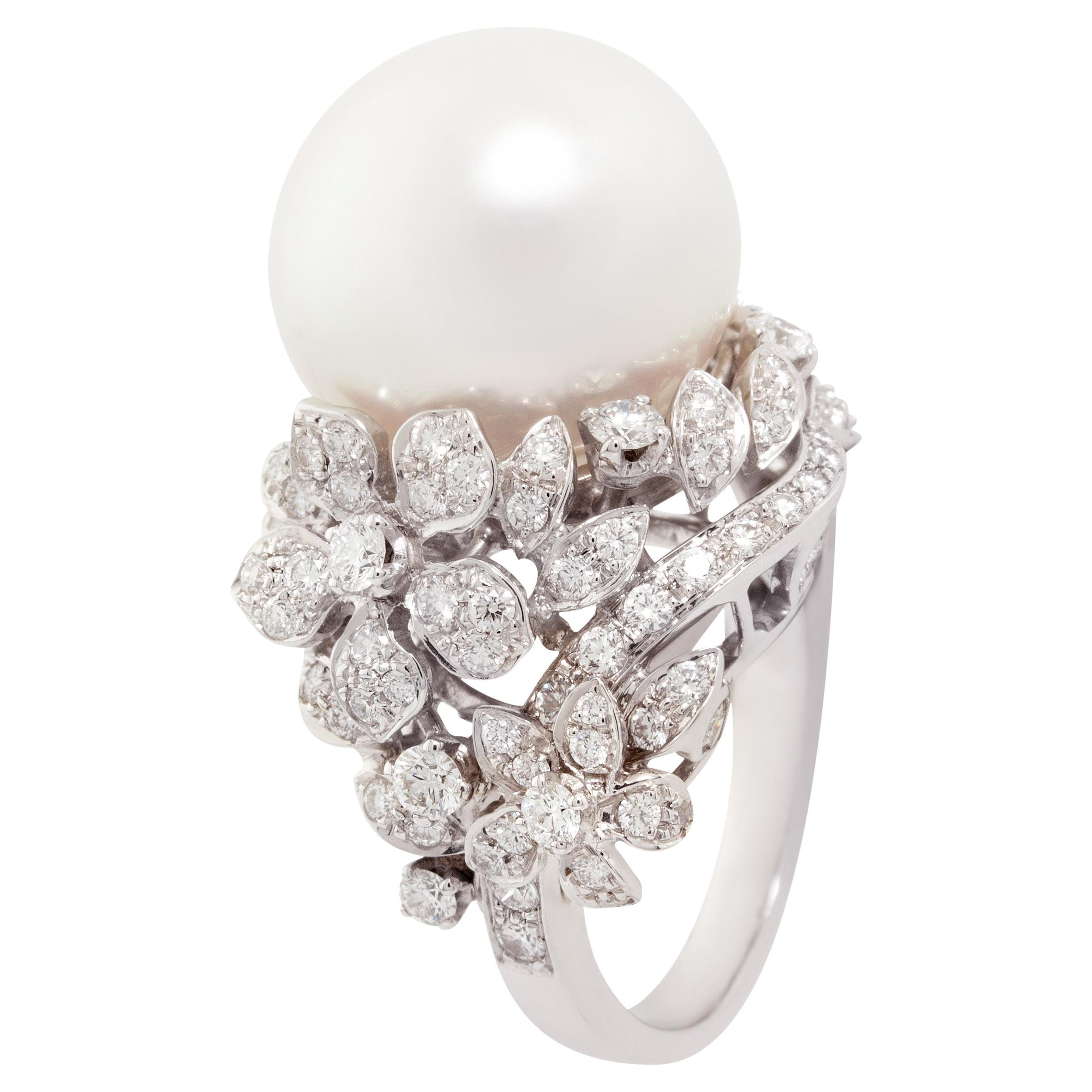 Ella Gafter South Sea Pearl Diamond Cocktail Ring For Sale