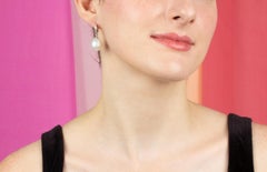 South Sea Pearl and Diamond Drop Earrings White Gold Hoop Design by Ella Gafter