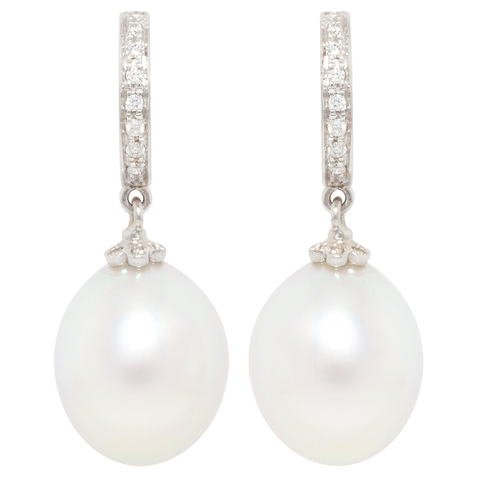 Ella Gafter South Sea Pearl Diamond Drop Earrings
