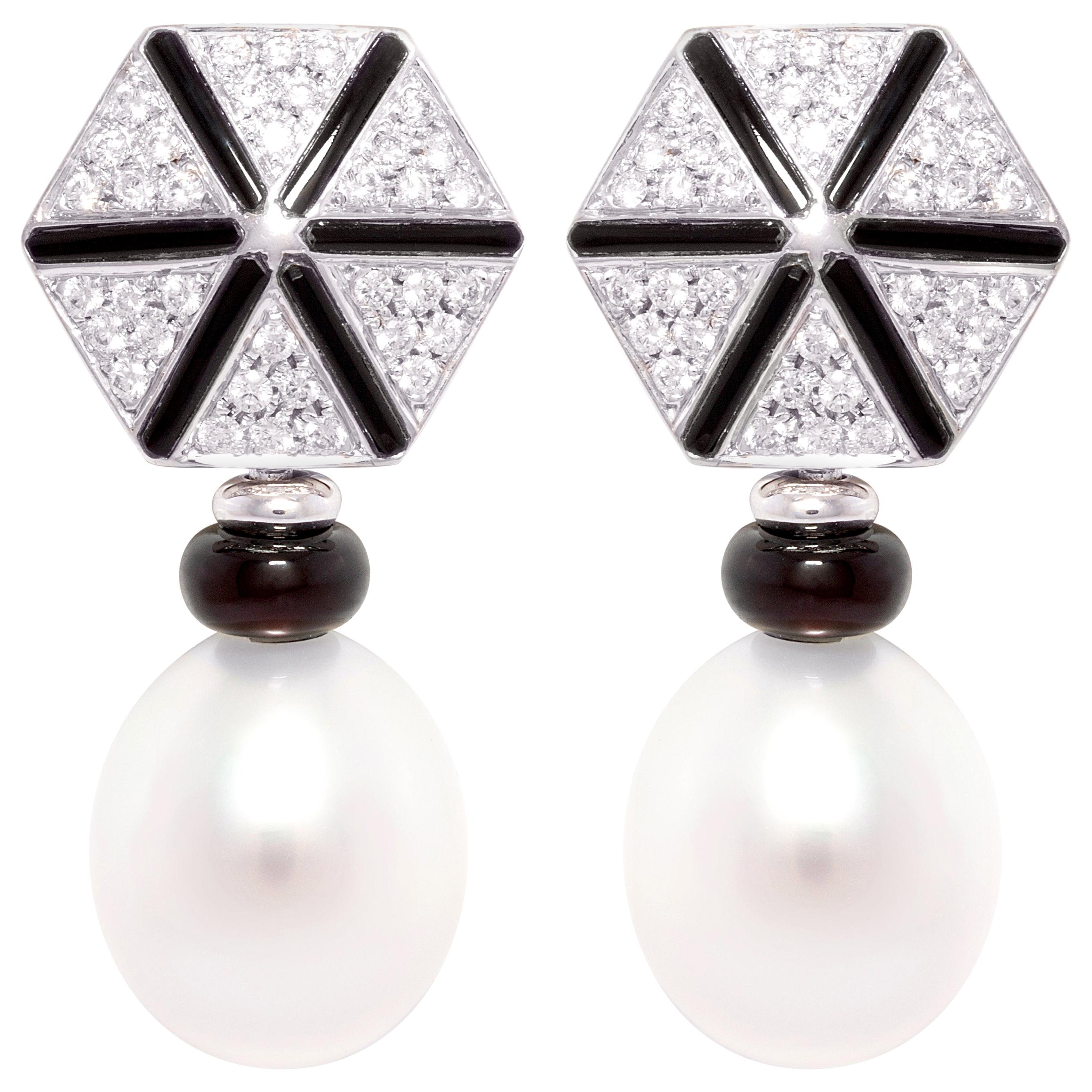 Ella Gafter Art Déco style South Sea Pearl Diamond Drop Earrings  For Sale