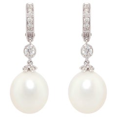 Ella Gafter South Sea Pearl Diamond Drop Hoop Earrings