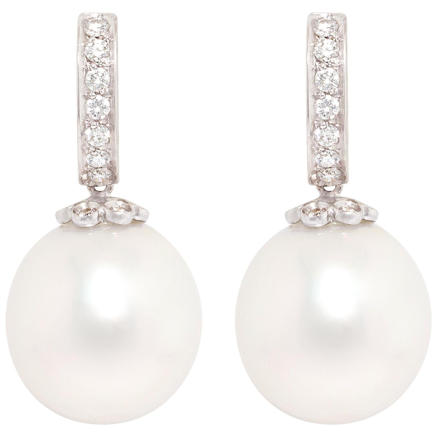 Ella Gafter South Sea Pearl Diamond Hoop Earrings For Sale