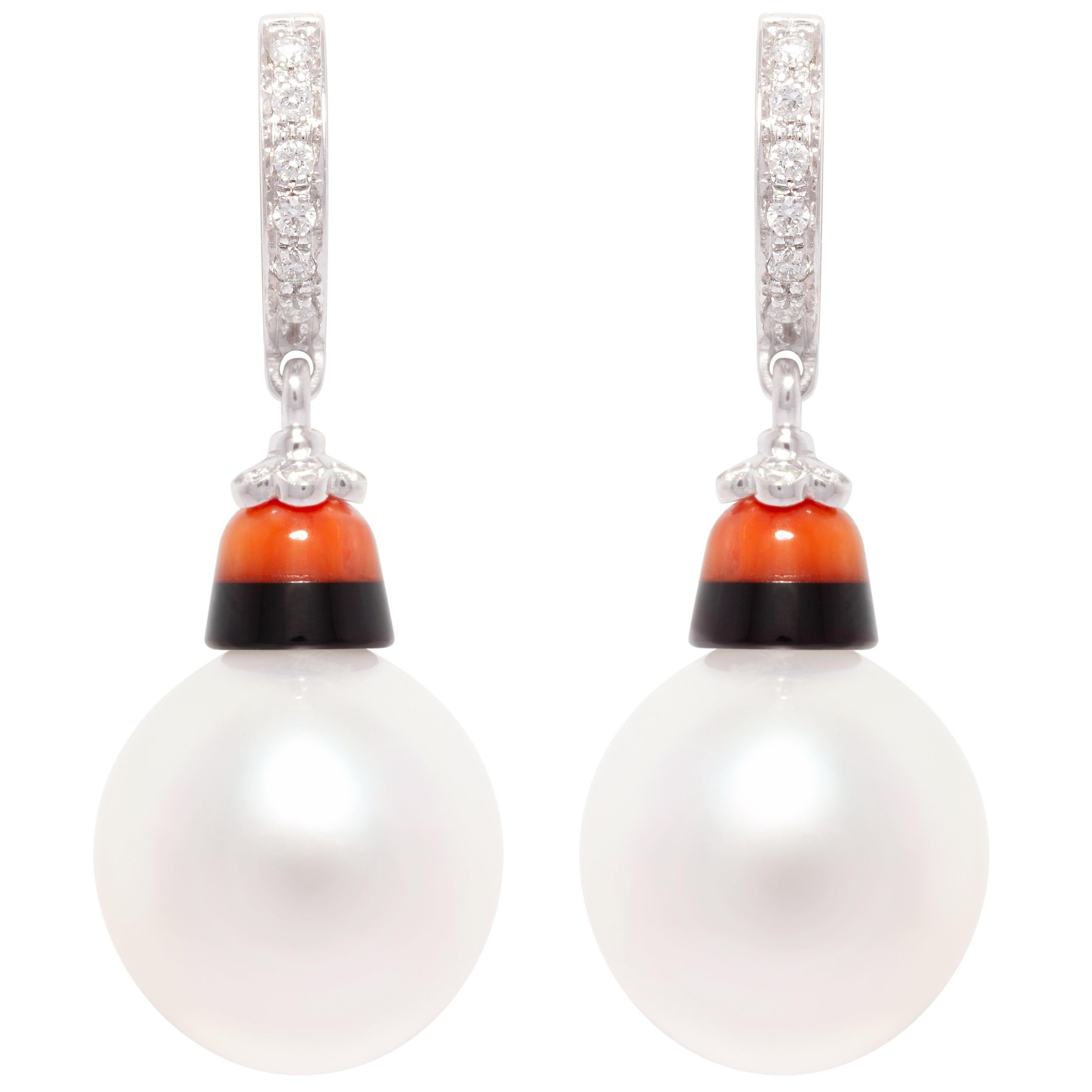 Ella Gafter Art Déco style Pearl Diamond Hoop Earrings For Sale
