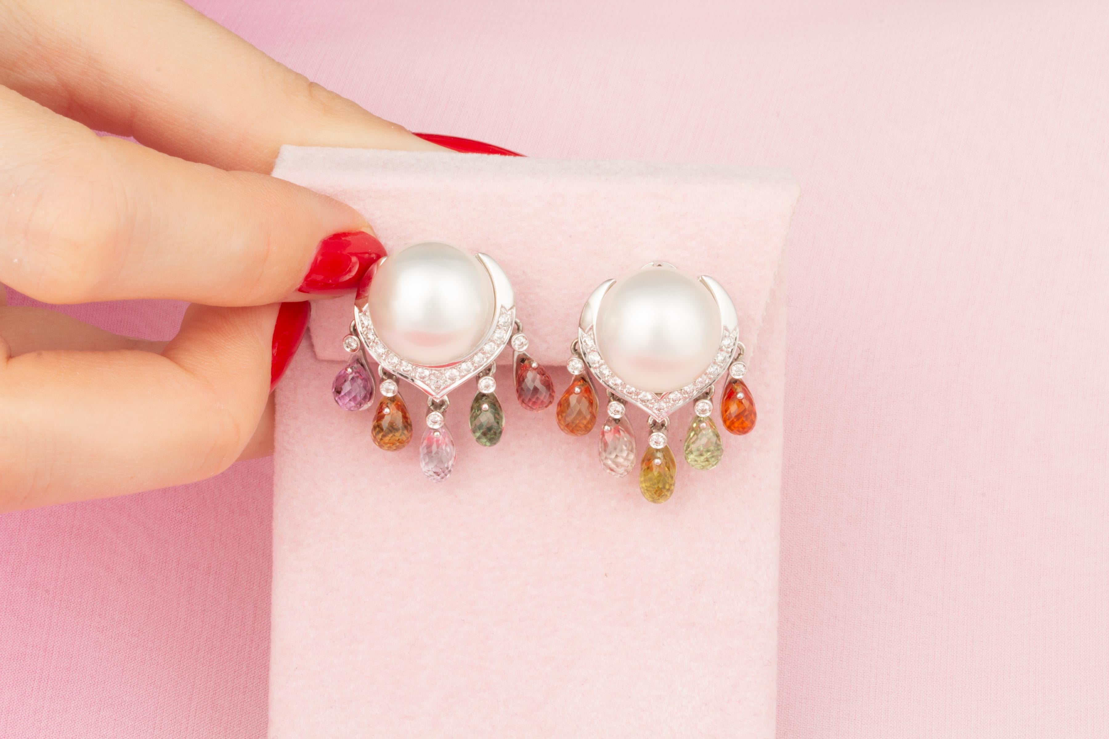Artist Ella Gafter Pearl Sapphire Briolette Diamond Earrings