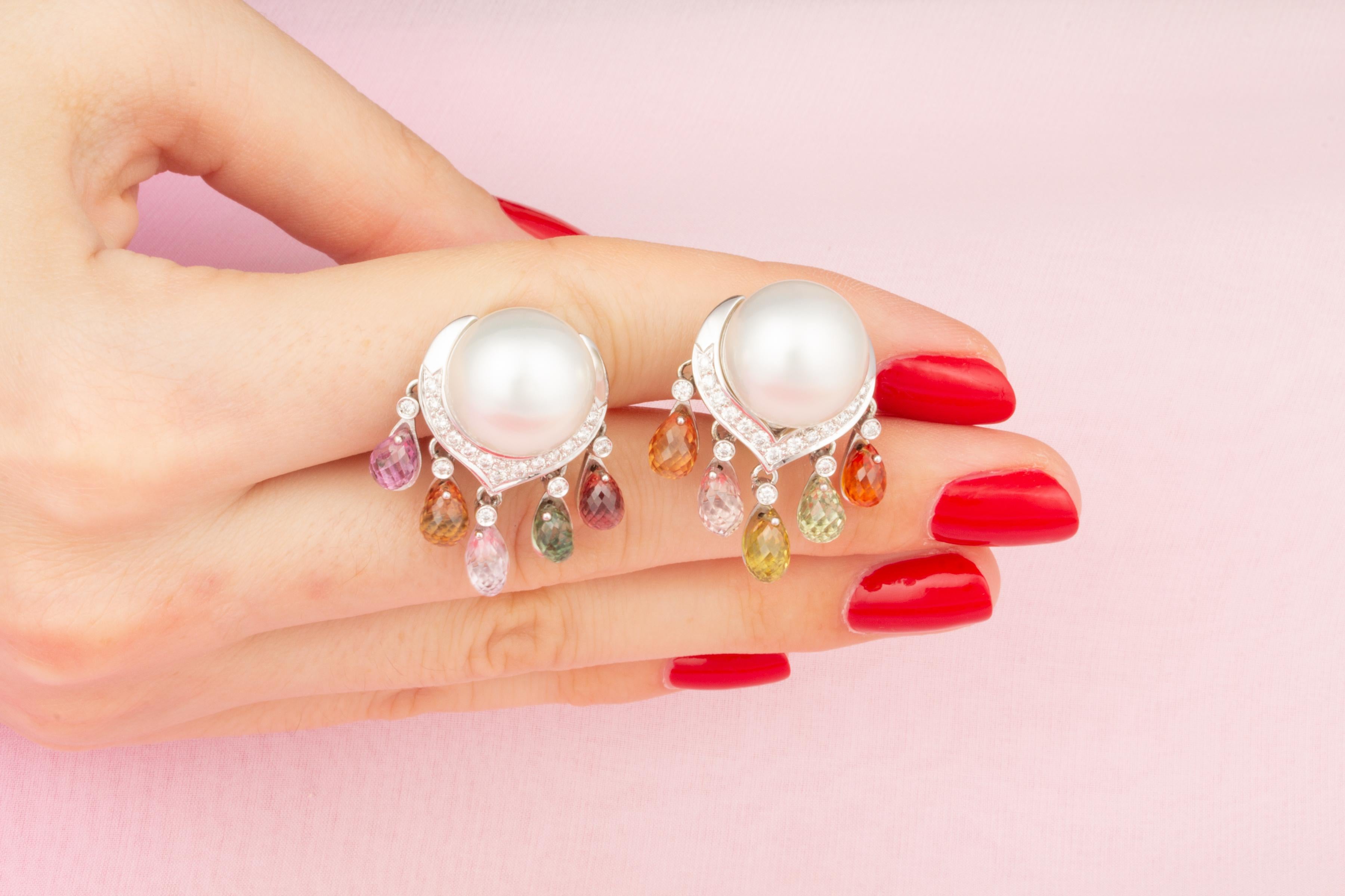 Briolette Cut Ella Gafter Pearl Sapphire Briolette Diamond Earrings