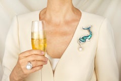 Fish Brooch Pin Diamonds South Sea Pearl Emerald Design by Ella Gafter