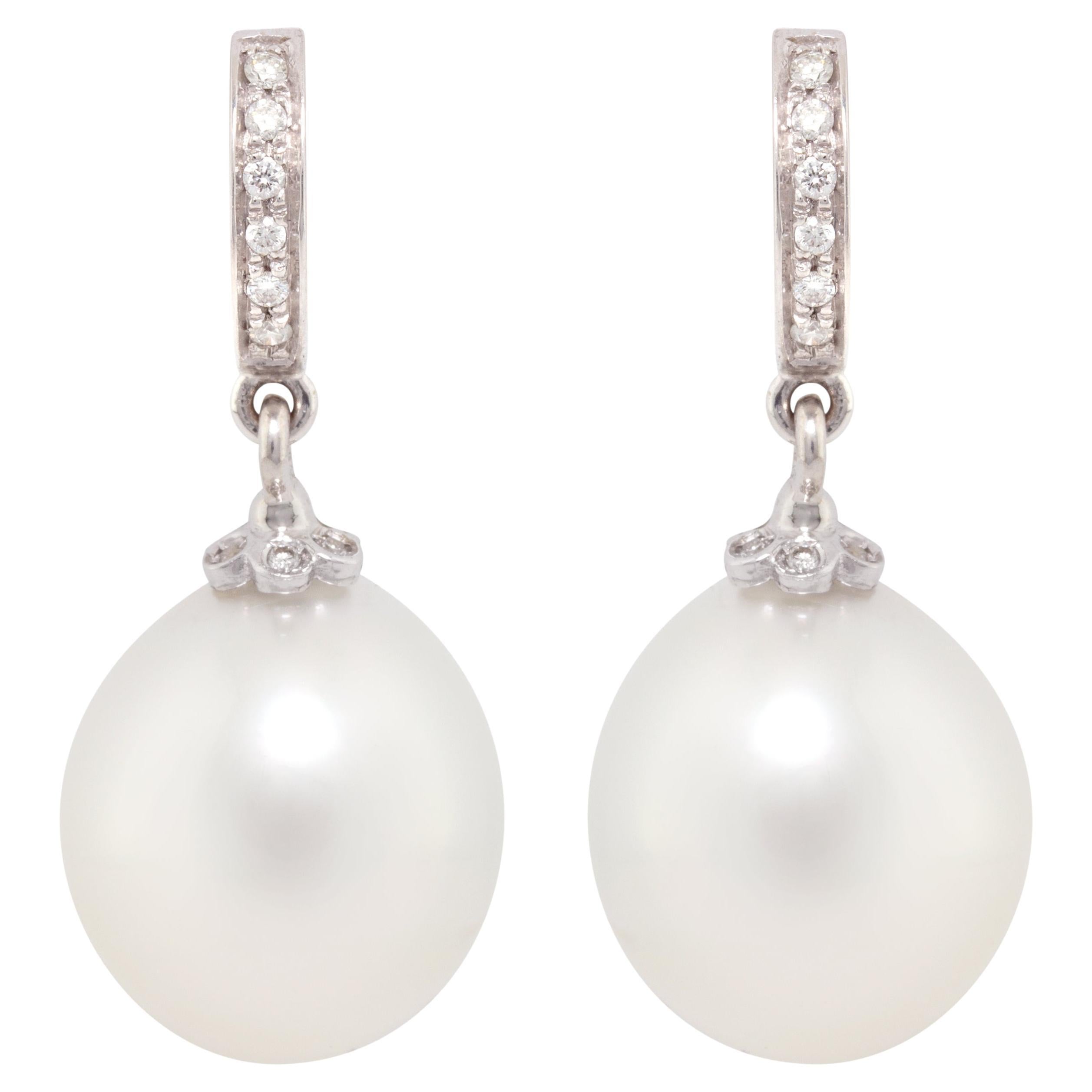 Ella Gafter South Sea Pearl Diamond Hoop Drop Earrings For Sale