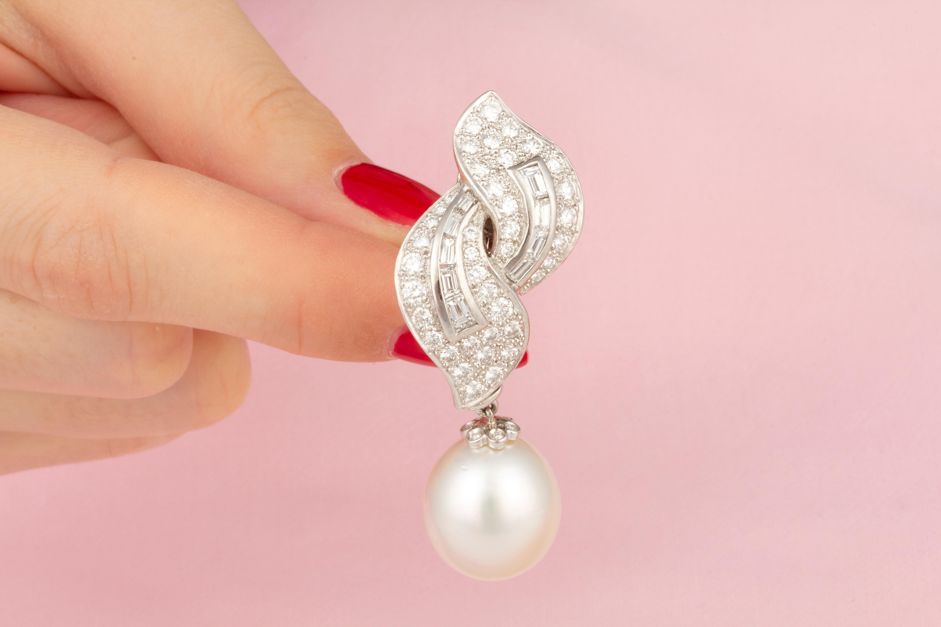 Ella Gafter South Sea Pearl Diamond Leaf Earrings For Sale 2
