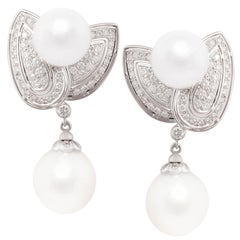 Ella Gafter South Sea Pearl Diamond Leaf Earrings