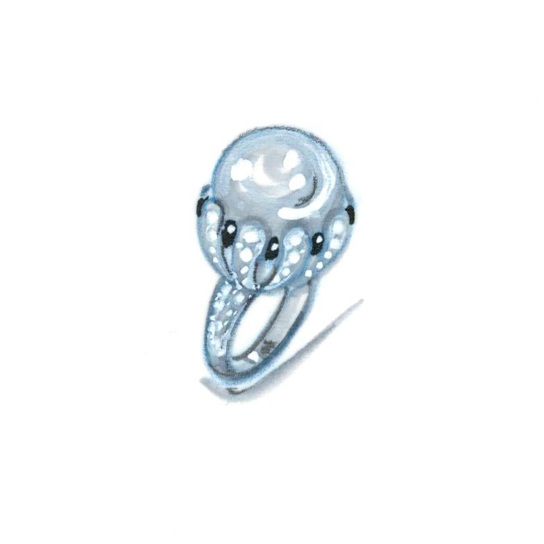 Ella Gafter Art Déco style 17mm Pearl Onyx Ring For Sale 1