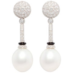 Ella Gafter South Sea Pearl Diamond Onyx Drop Earrings