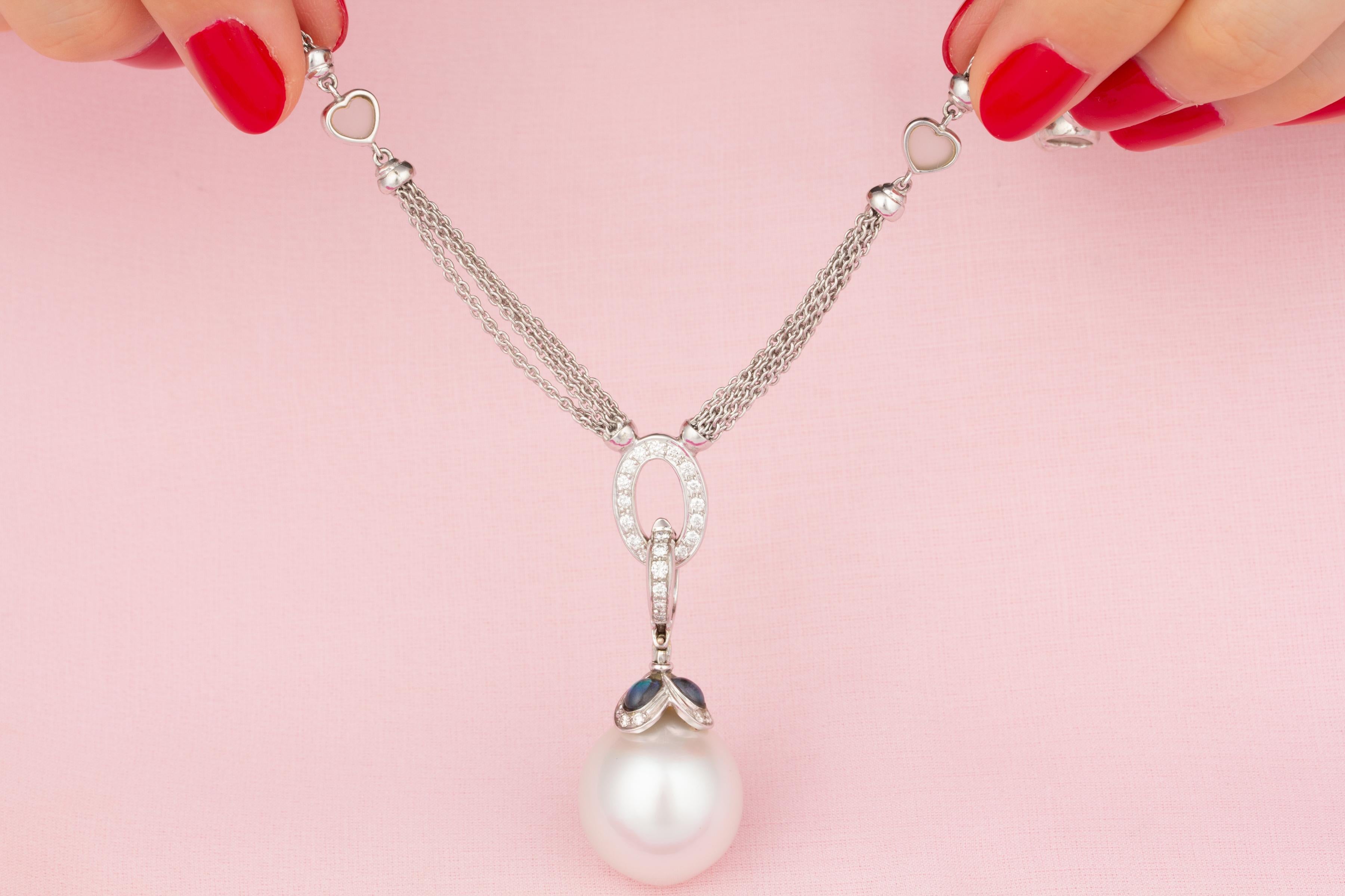 Artist Ella Gafter South Sea Pearl Diamond Pendant Chain Necklace For Sale