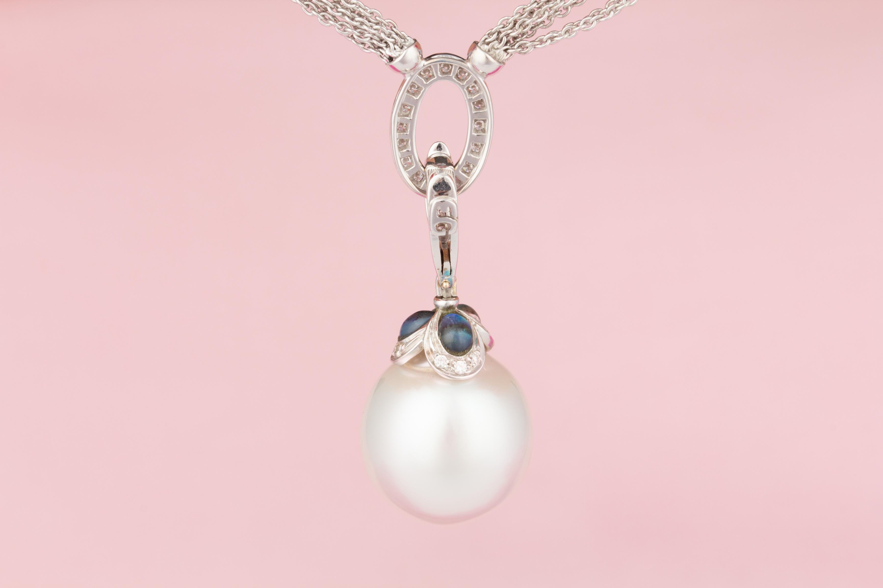 Ella Gafter South Sea Pearl Diamond Pendant Chain Necklace In New Condition For Sale In New York, NY