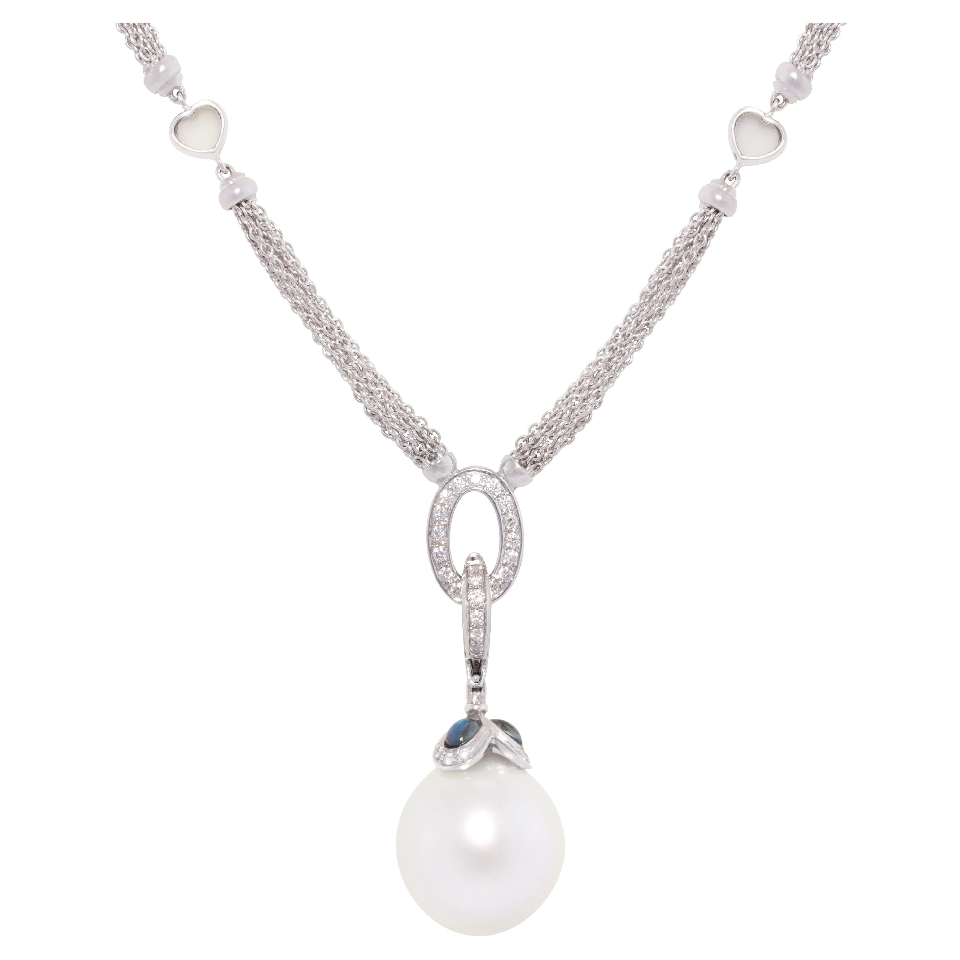 Ella Gafter South Sea Pearl Diamond Pendant Chain Necklace