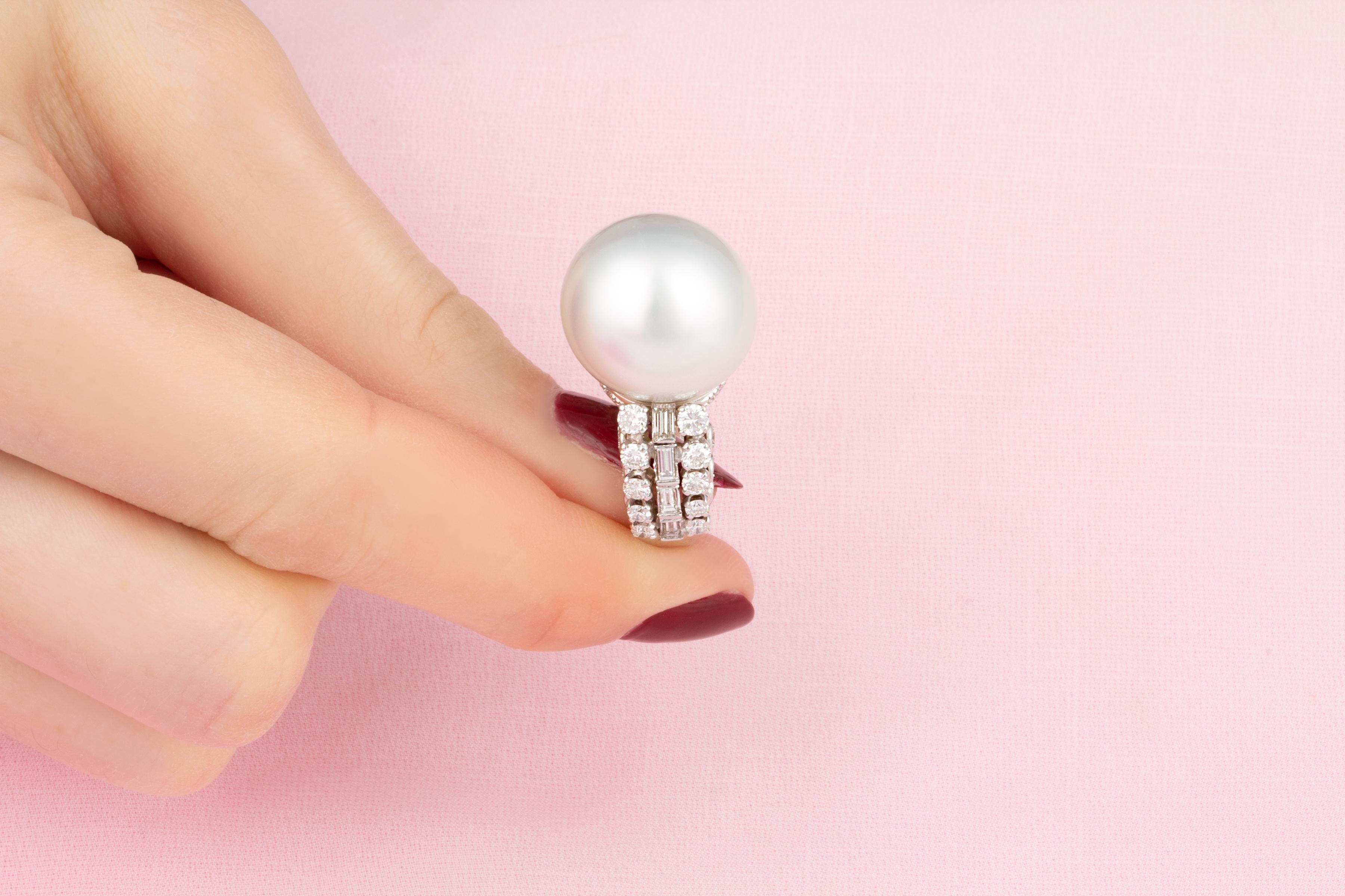 Artist South Sea Pearl 16.5mm Diamond Ring Design by Ella Gafter For Sale