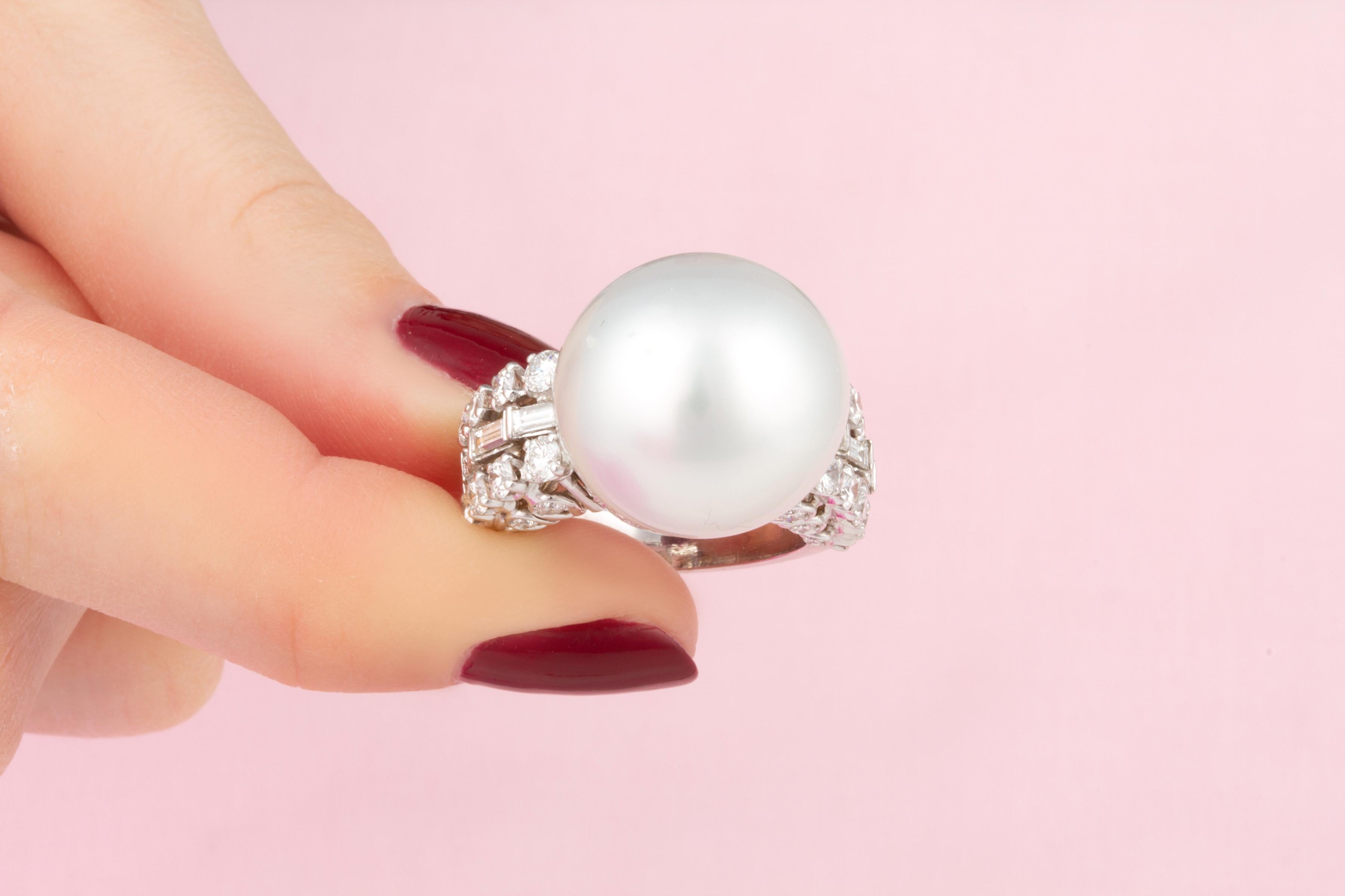 Brilliant Cut South Sea Pearl 16.5mm Diamond Ring Design by Ella Gafter For Sale