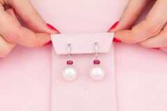 Pearl 15.5mm Diamond Drop Earrings Hoop Design by Ella Gafter