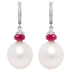 Ella Gafter South Sea Pearl Diamond Ruby Earrings 