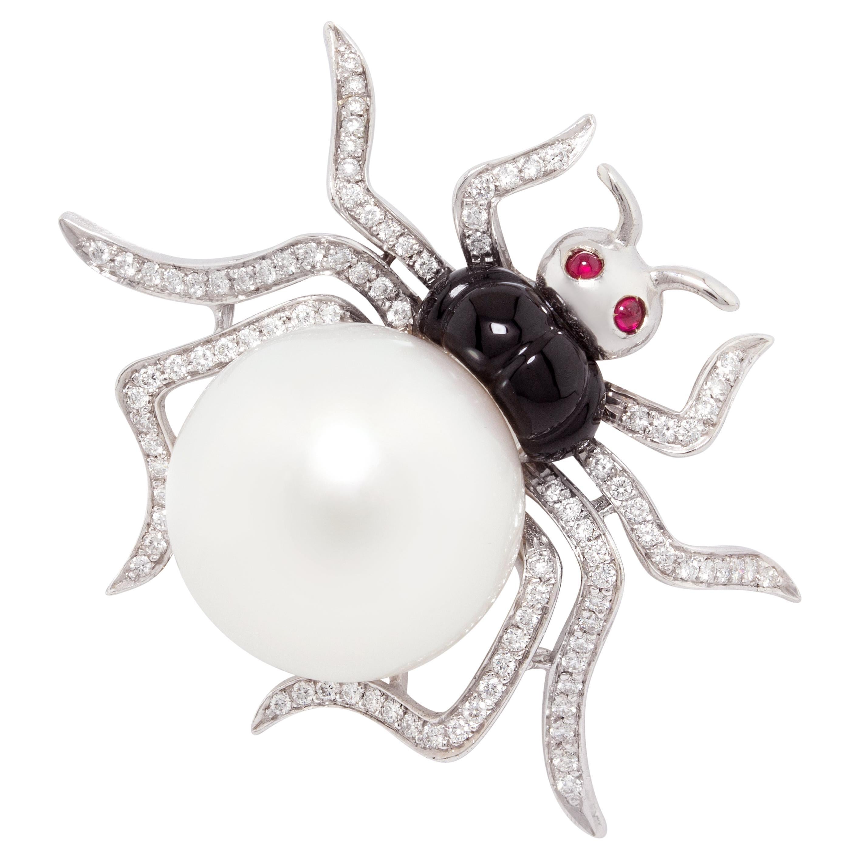 Ella Gafter South Sea Pearl Diamond Spider Brooch Pin For Sale