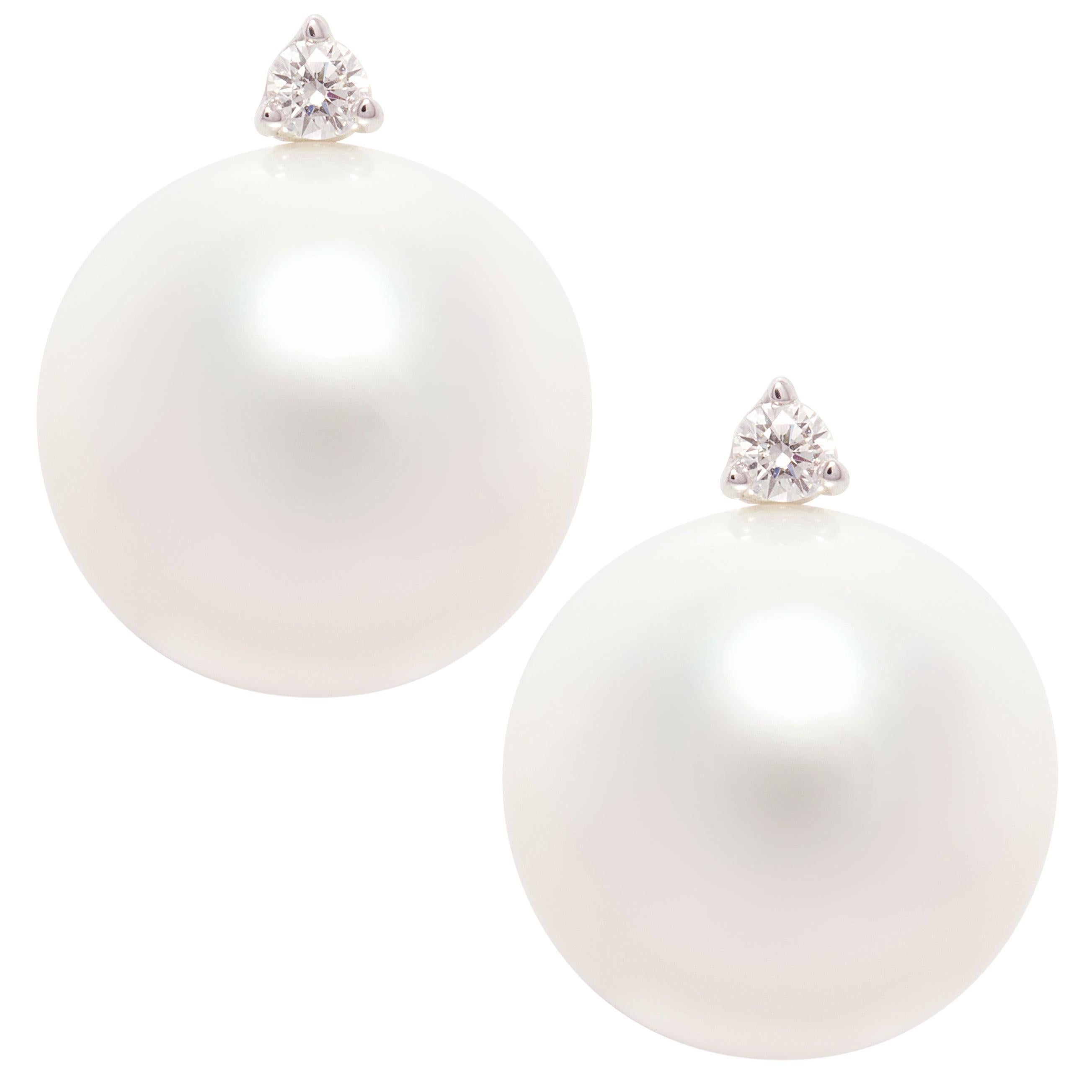 South Sea Pearl 15mm Diamond Clip-On Earrings Design by Ella Gafter