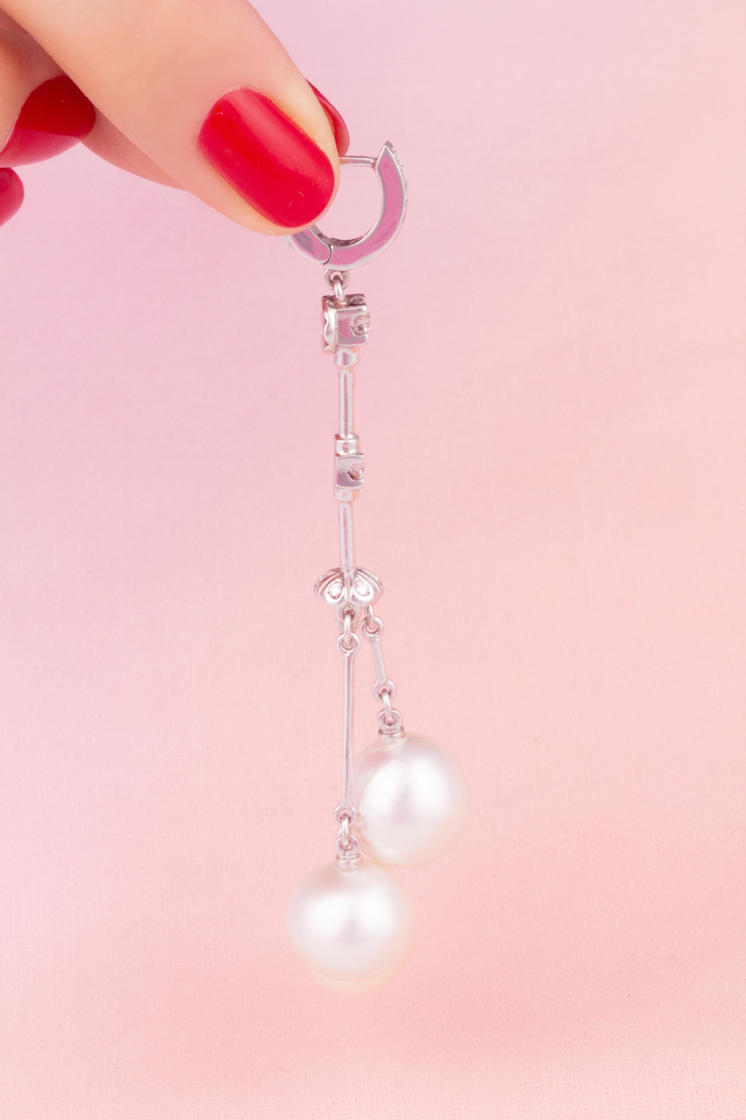 Ella Gafter South Sea Pearl Diamond Tassel Chandelier Earrings In New Condition For Sale In New York, NY