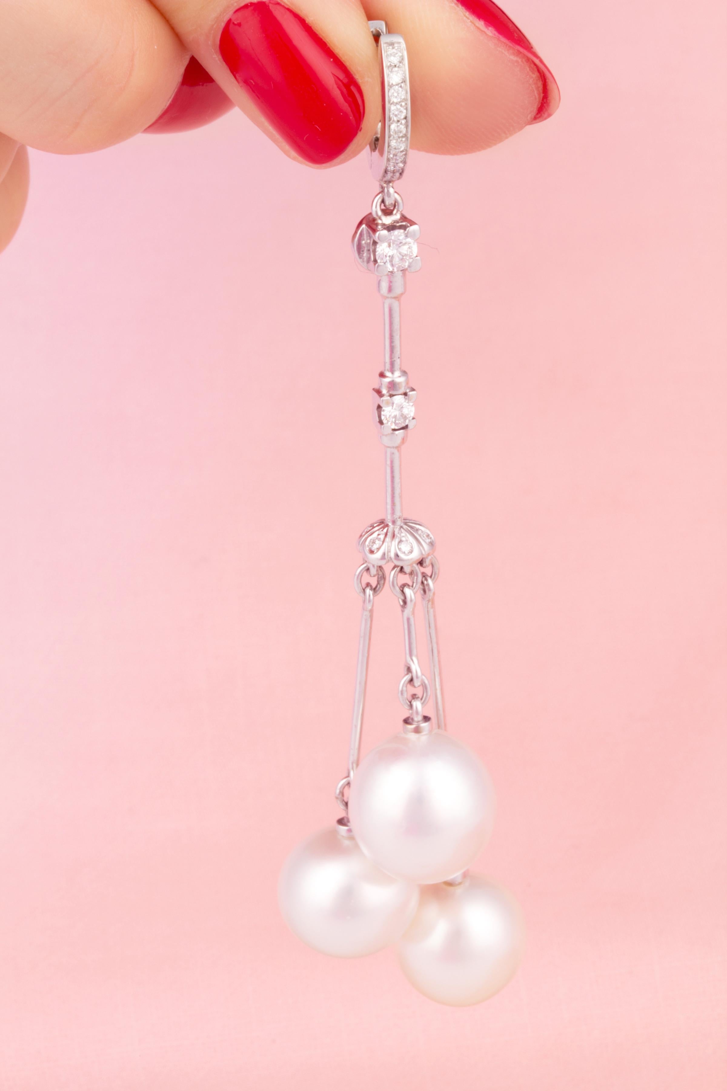 Ella Gafter South Sea Pearl Diamond Tassel Chandelier Earrings For Sale 1