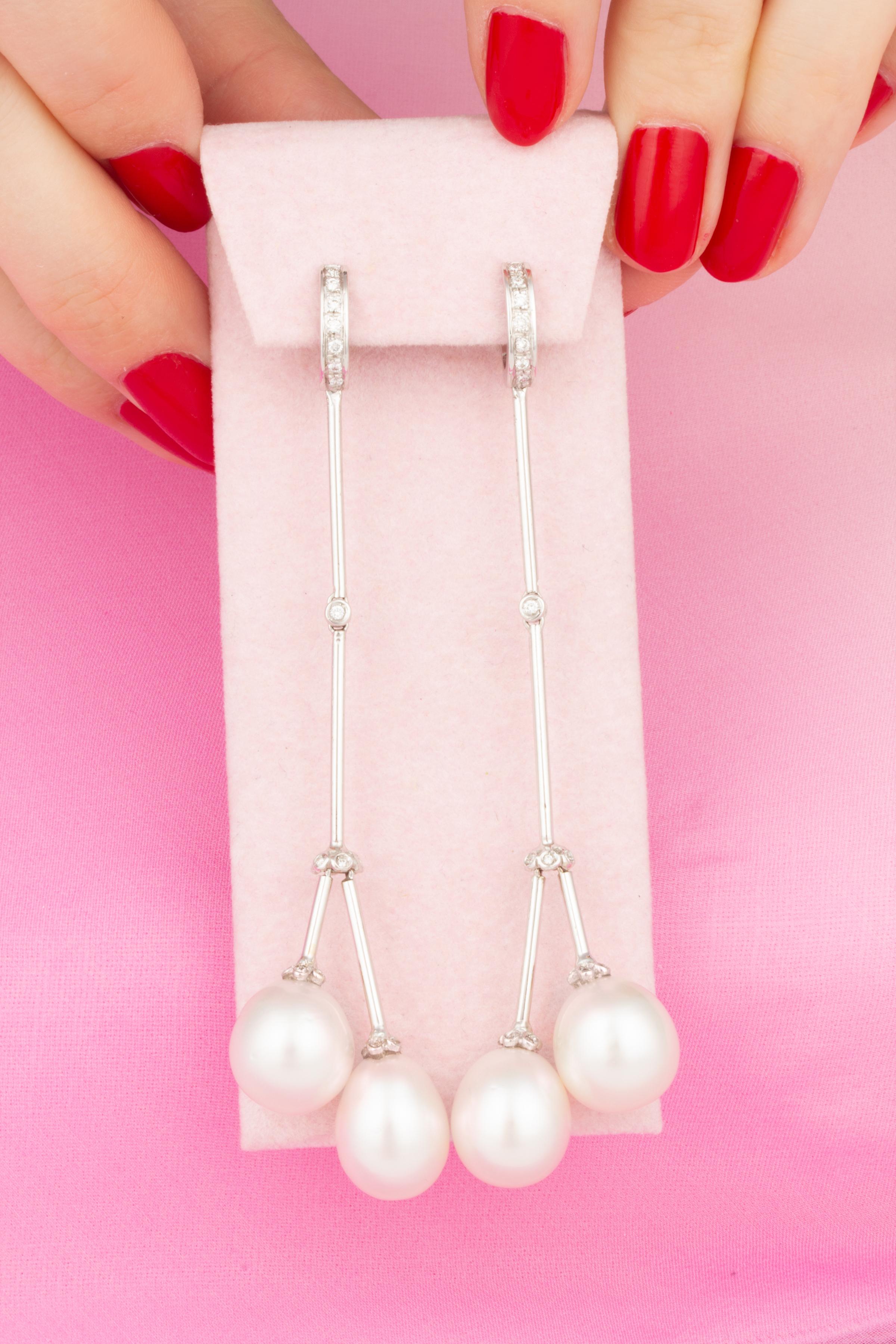 Artist Ella Gafter South Sea Pearl Diamond Tassel Earrings For Sale