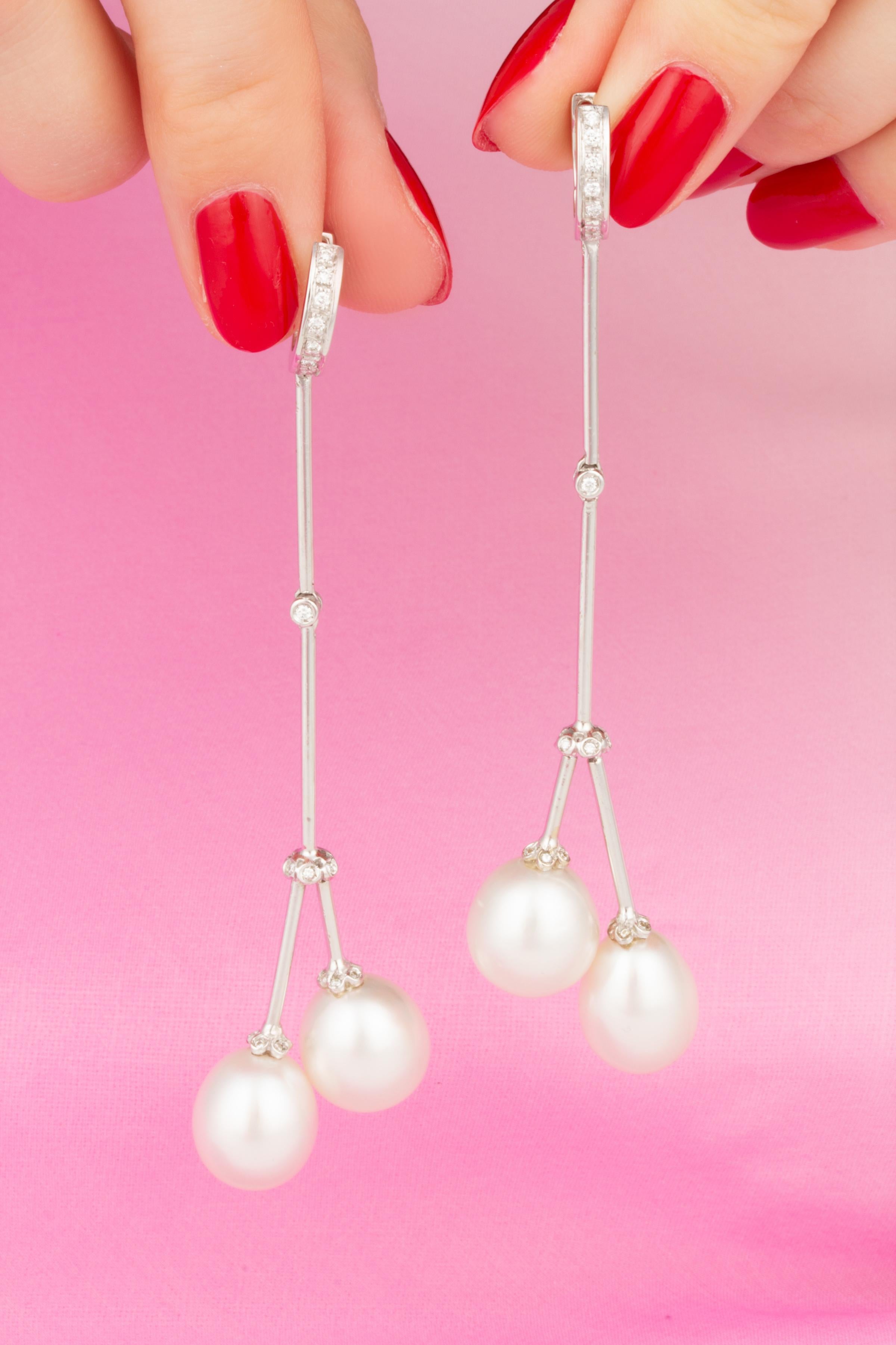 Brilliant Cut Ella Gafter South Sea Pearl Diamond Tassel Earrings For Sale