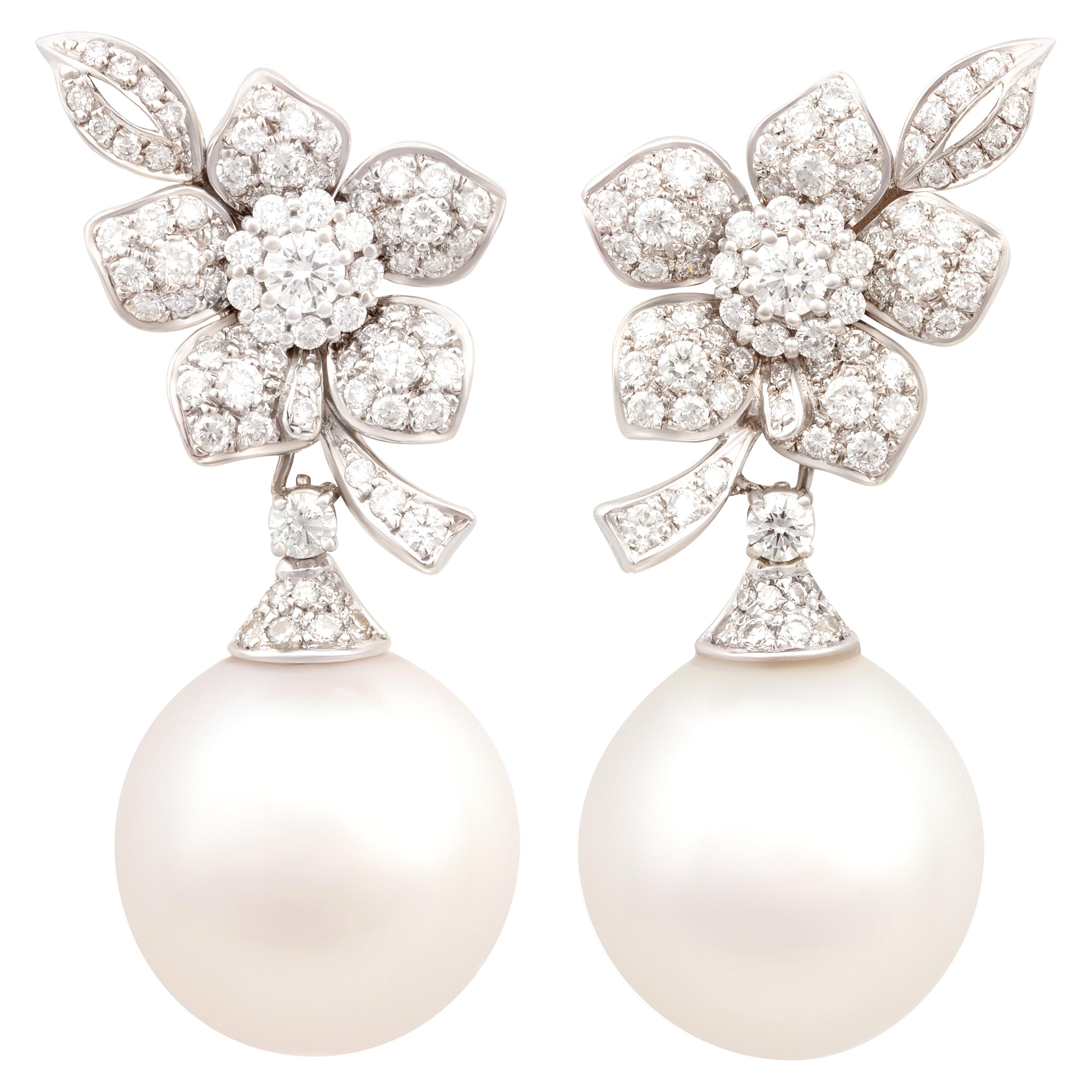 Ella Gafter 18.5mm Pearl Diamond Flower Earrings