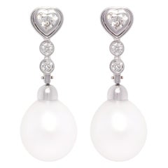 Ella Gafter Heart Shape Diamond Pearl Drop Earrings 